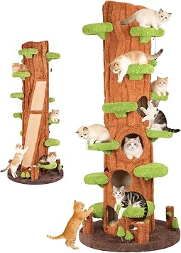NUNU LAB Large Cat Tree for Indoor Cats Multi-Level Solid Wood cat Tree Tower with Sisal Scratching Posts, Jumping Platforms, Plush Perches & Spring Toys for Multi-Cat Homes