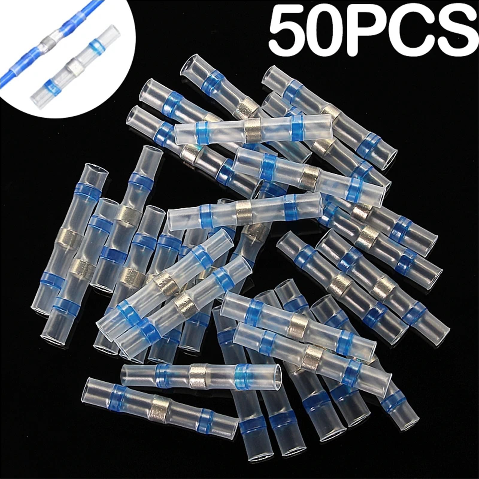 Złącze przewodu termokurczącego, Złącza termokurczliwe doczołowe z uszczelnieniem lutowniczym, wielokolorowe, różne rozmiary(Blu,10PCS)