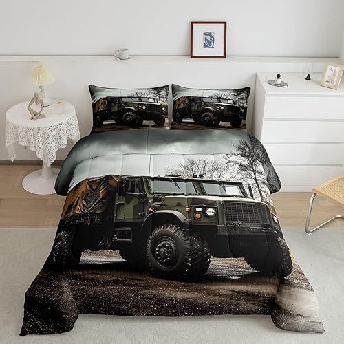Miniatura 2 de Juego de edredón de camión militar, edredón de camuflaje para niños y adolescentes, juego de ropa de cama de transporte de tropas militares, edredón