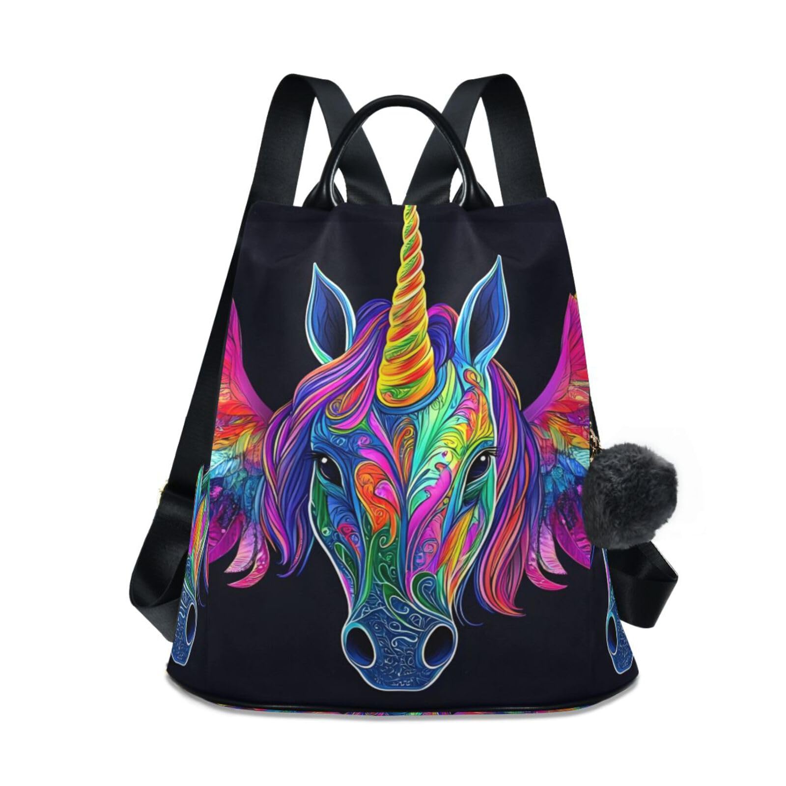 Colorful Neon Unicorn Wings Backpack for Women Anti Theft Large Fashion Travel Shoulder Bag Purse Rucksack Lightweight