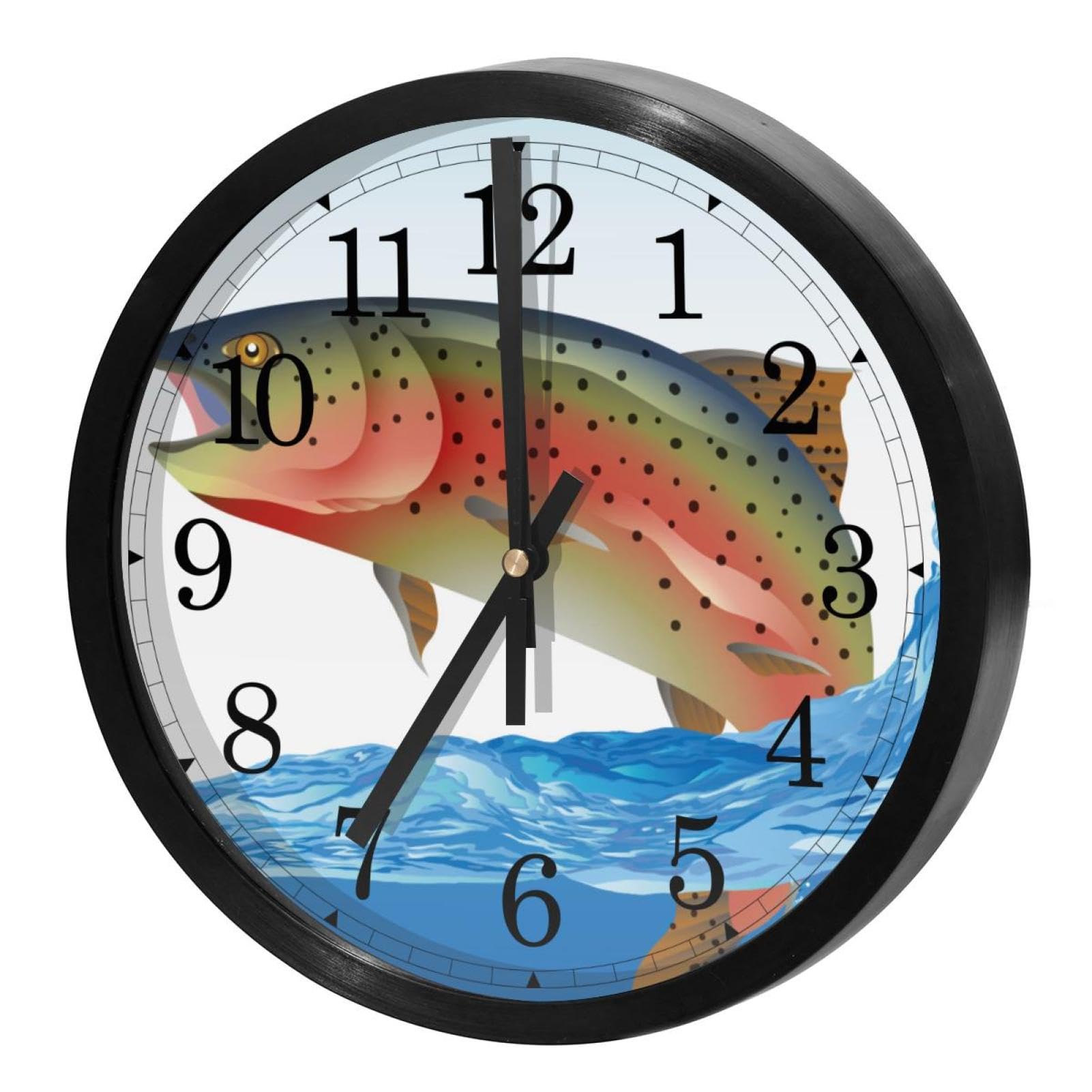 Horloge murale silencieuse à quartz motif truite arc-en-ciel pour cuisine et bureau