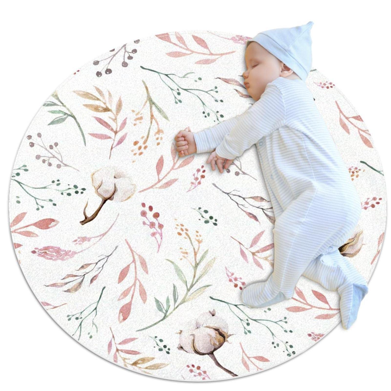 Tapis de salle de bain antidérapant diamètre 1m motif roses et feuilles