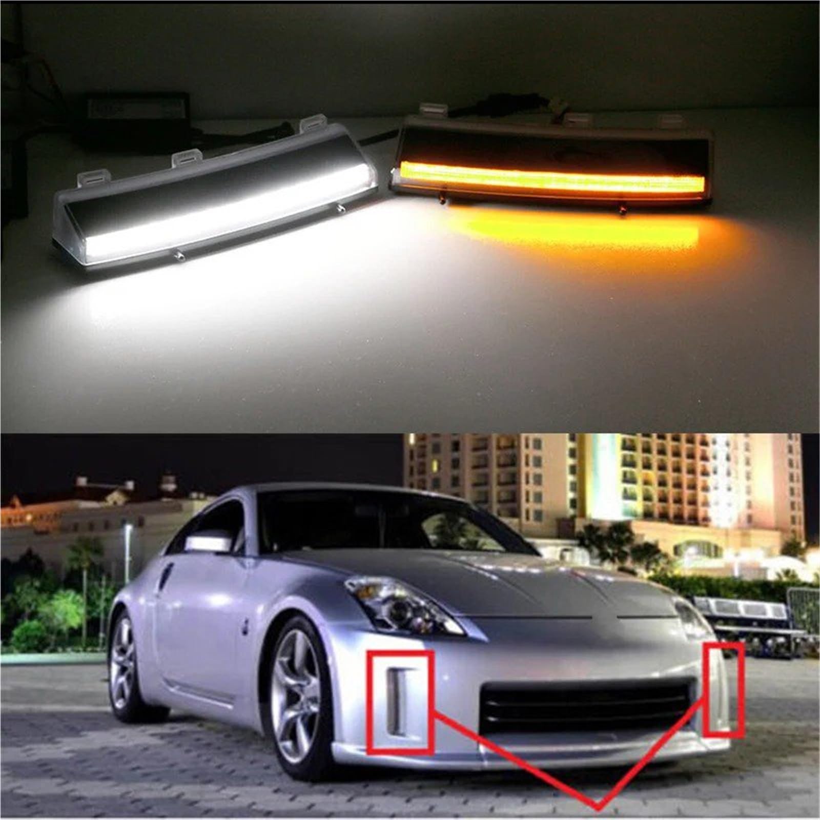 Luz Señal Giro Conjunto Luces Circulación Diurna para Coche para Nissan 350z LCI 2006 2007 2008 2009 LED Blanco como Luz Circulación Diurna Ámbar como Señal Giro