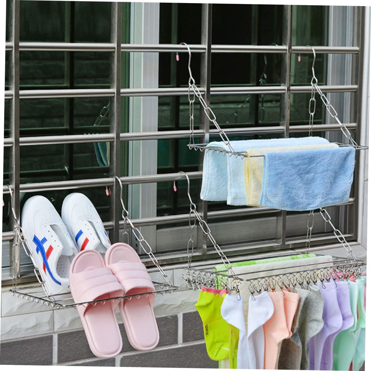 Stainless Steel Multifunctional Clothes Drying Rack for Balcony and Laundry Adjustable Socks and Pants Hanger with Fall Design Suitable for Indoor and Outdoor Use