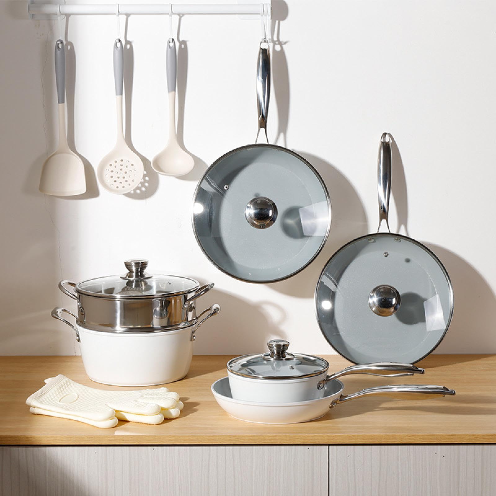 Zestaw patelni ceramicznych z powłoką nieprzywierającą, Wok, Patelnia, Garnek do zupy, Garnki wysokiej jakości, Zestaw pięcioczęściowy, Kuchenka indukcyjna, Uniwersalny Cross-Border/721(24cm*4.8cm Fry