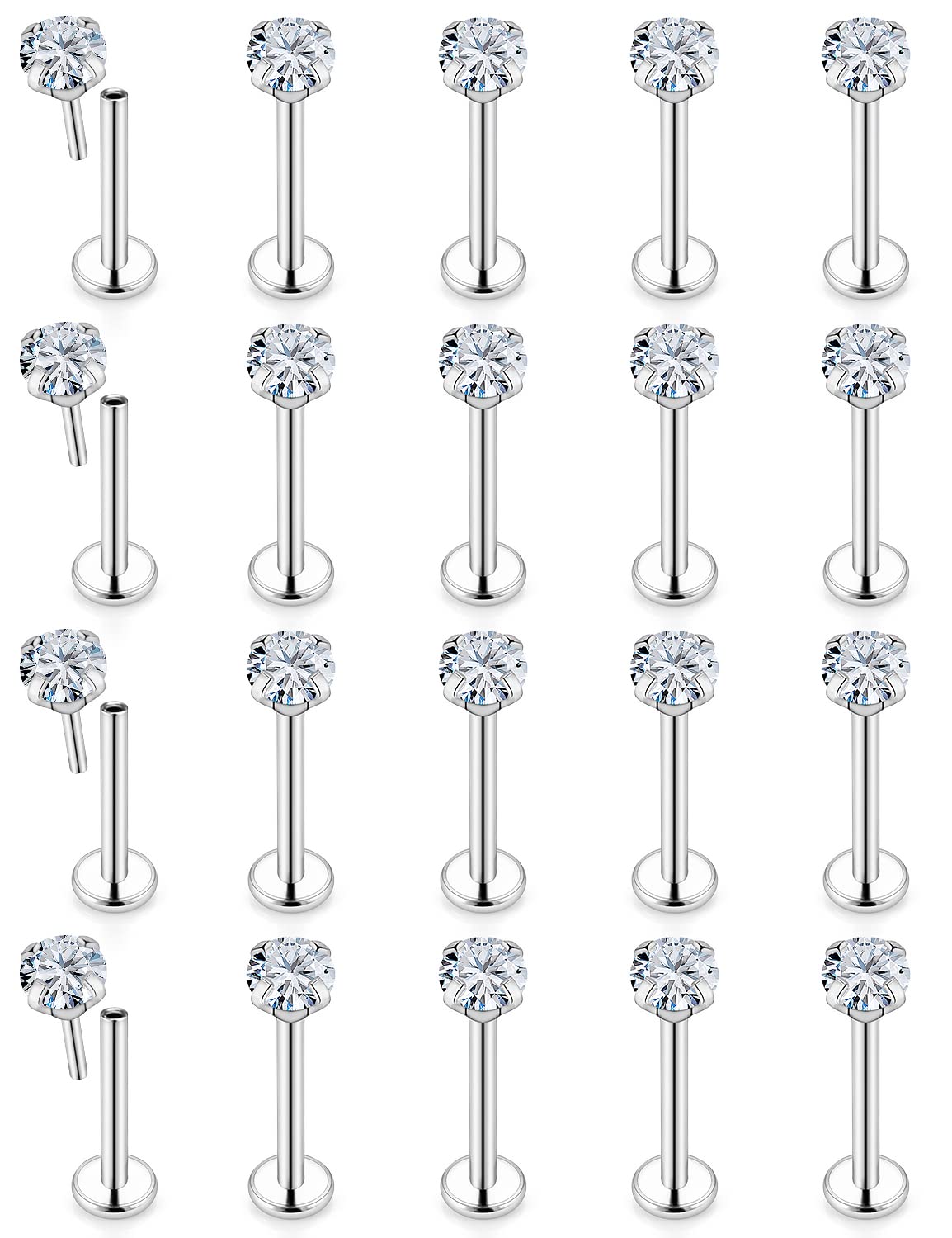 Cisyozi20G 18G 16G Push in Lip Labret Rings Studs 316L Surgical Steel Cartilage Tragus Helix Hoop Ear Earring Body Jewelry Piercing for Women Men 8mm