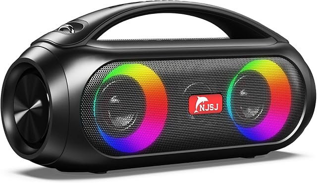 NJSJ Portable Bluetooth Speaker with Deep Bass, 40W IPX6 Waterproof Bluetooth Speakers, Outdoor Wireless Speaker W/RGB Lights, 12H Playtime/Stereo Pairing/Power Bank/USB/AUX for Camping, Party, Beach