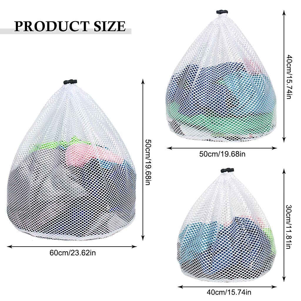 YICOTA Mesh Laundry Bags 3 Pack Drawstring Net Bags in 3 Sizes White Wash Bags for Washing Machine Organizer Washing Bags for Clothes Underwear Bedding - Image 2
