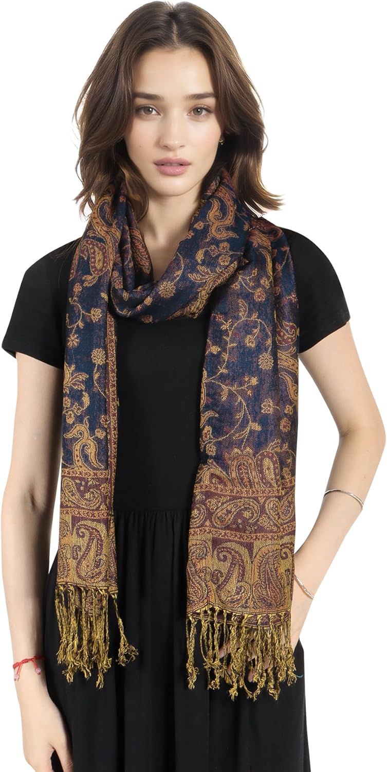 MUQU Women Pashmina Shawls and Wraps Scarf Soft Silky Reversible Paisley Scarves Shawl for Women - Image 5