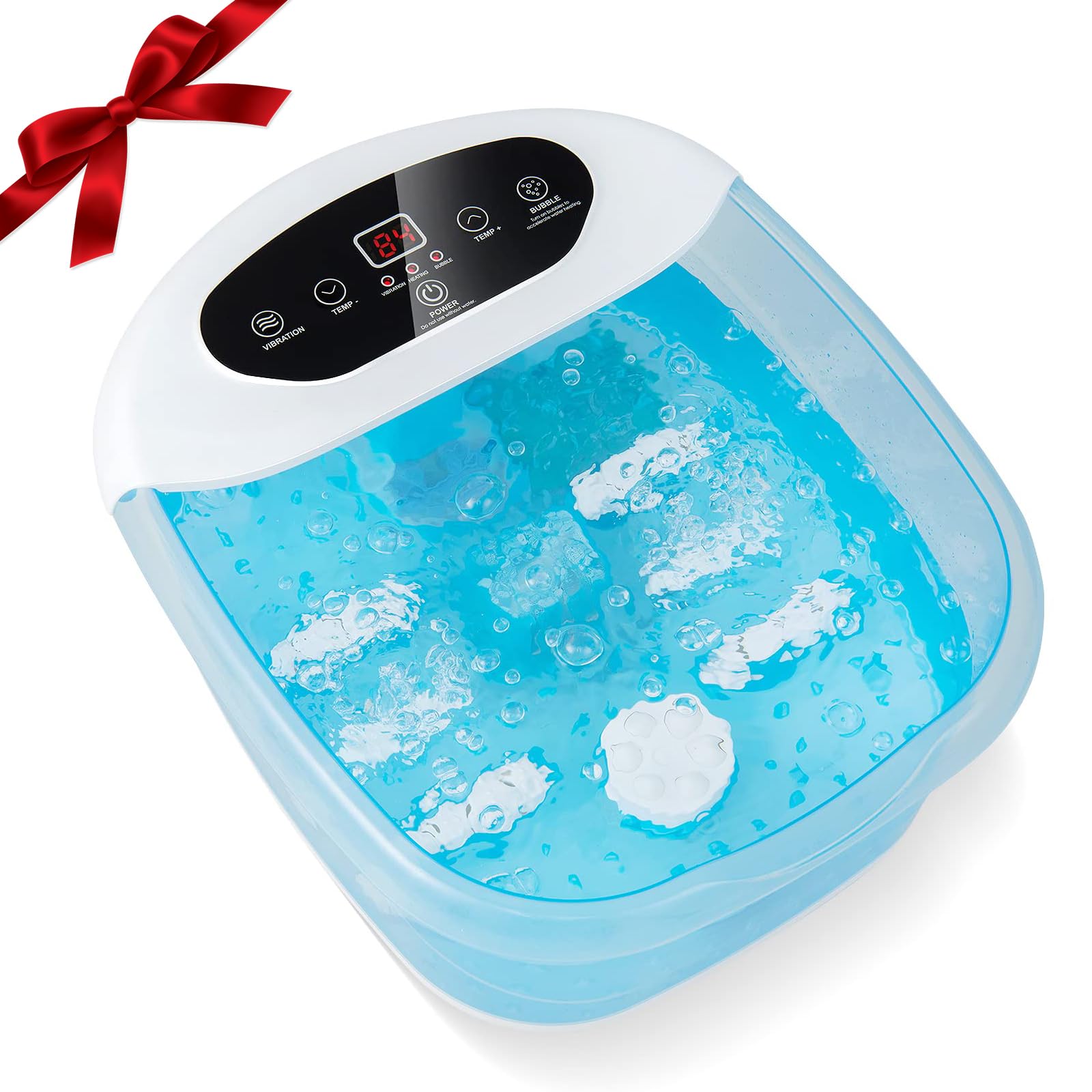 RELAX4LIFE - Baño de pie masajeador, baño de masaje con pies de vibración con burbujas, temperatura ajustable 35-46 ℃, piedra de pedicura, perlas de masaje extraíbles, apagado automático para, Azul