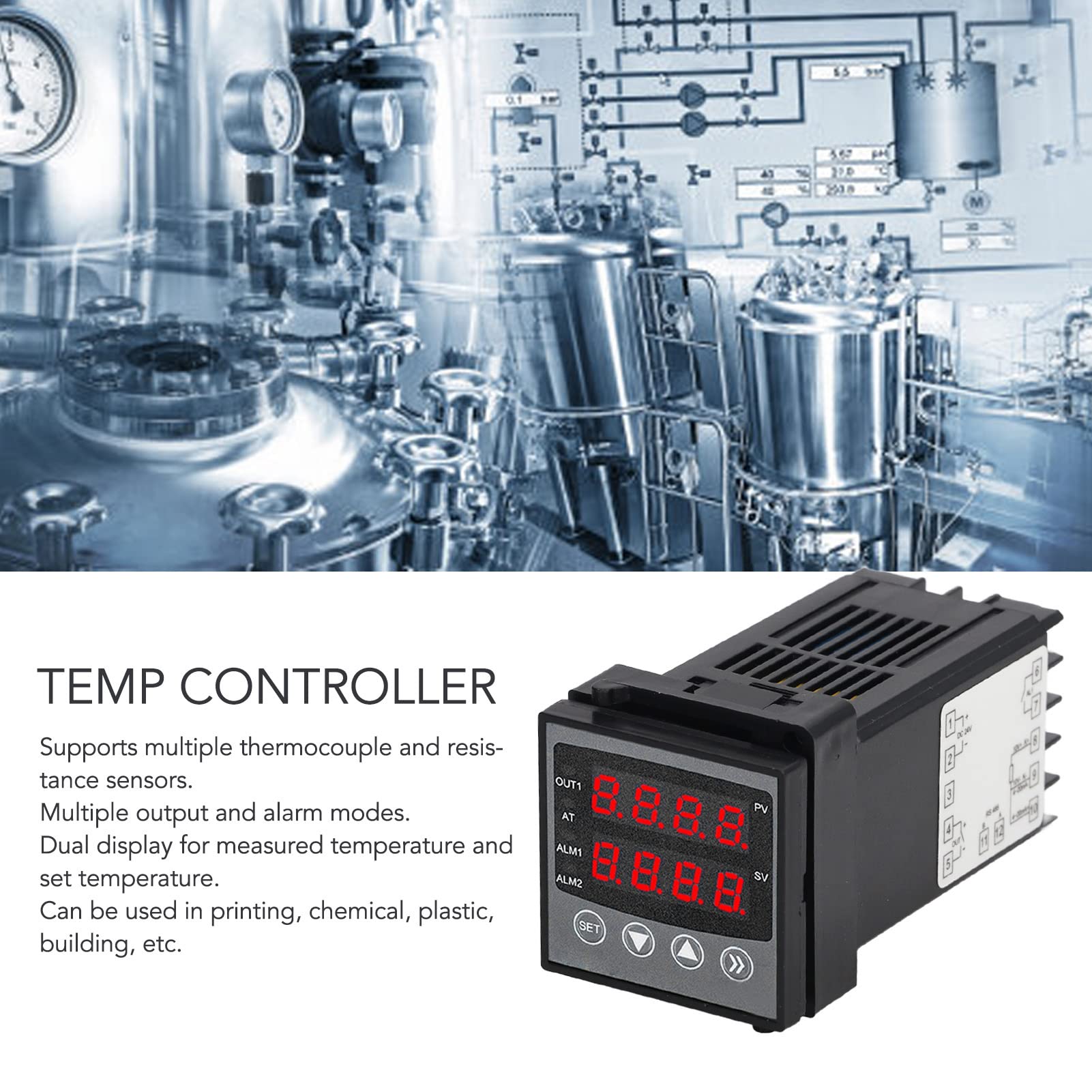 Controlador de temperatura Control de PID inteligente Termostato de pantalla dual DC 24V para automatización industrial
