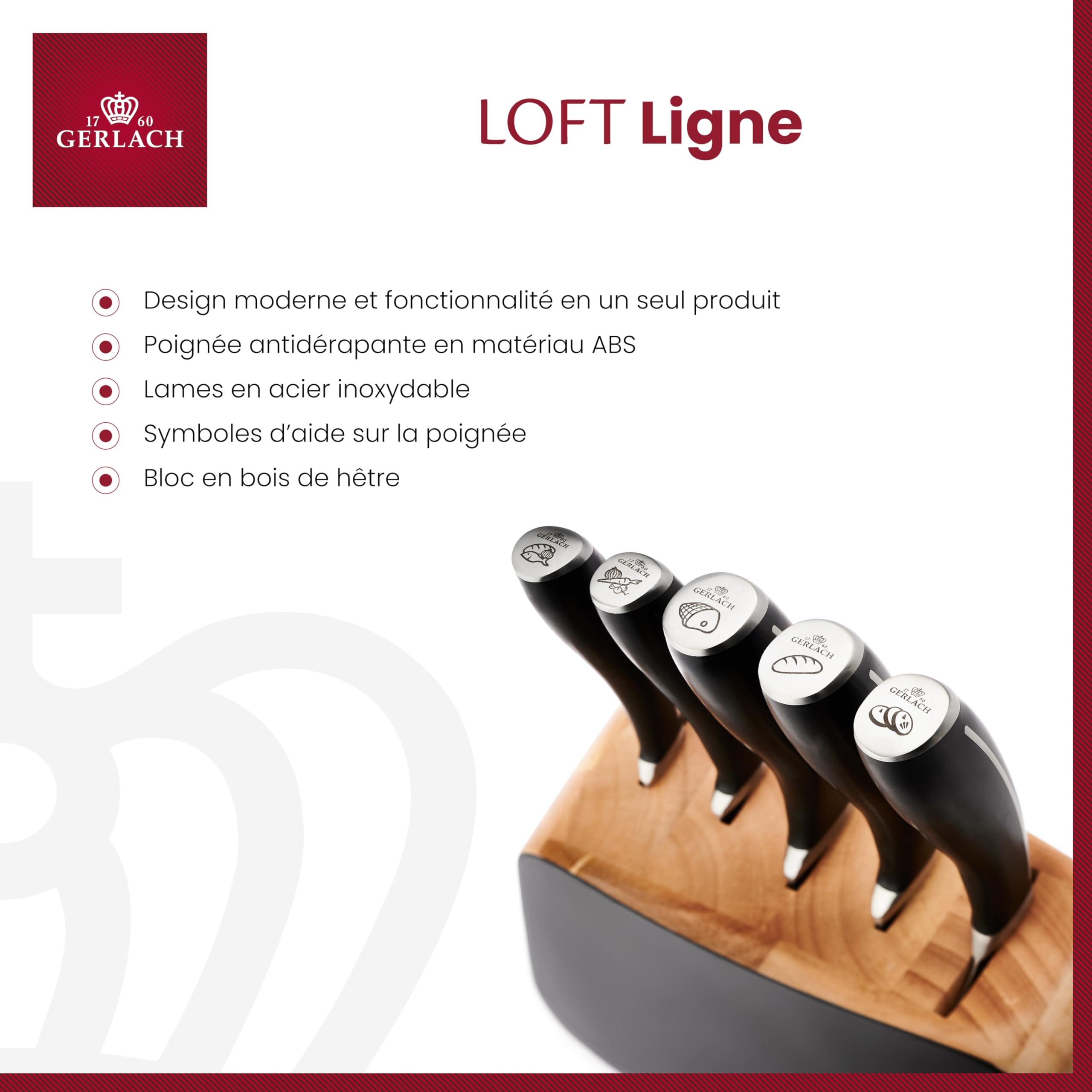 Gerlach - 5901035487925 | Bloc de couteau Loft | Acier inoxydable