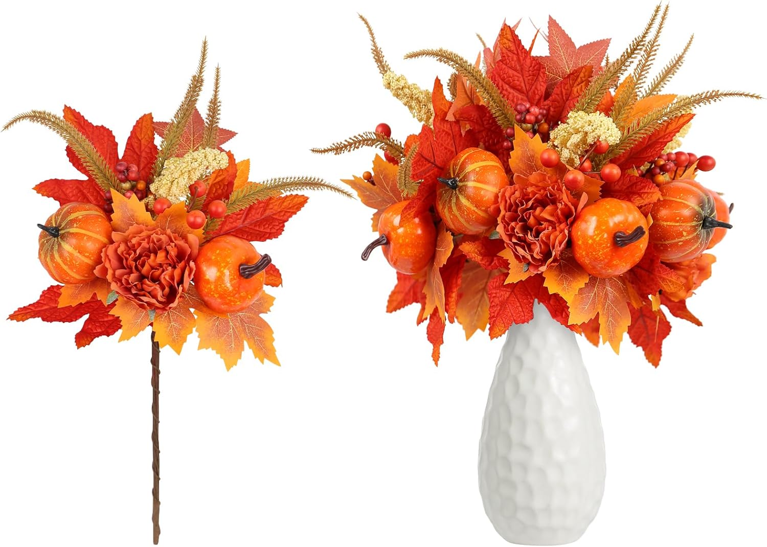 Fall Decor, 4PCS Artificial Autumn Pumpkin Berry Flower Maple Plant Stems Picks Vase Decorations, for Home Harvest Holiday Thanksgiving Indoor Fall Decor, 4PCS Artificial Autumn Pumpkin Berry Flower Maple Plant Stems Picks Vase Decorations, for Home Harvest Holiday Thanksgiving Indoor