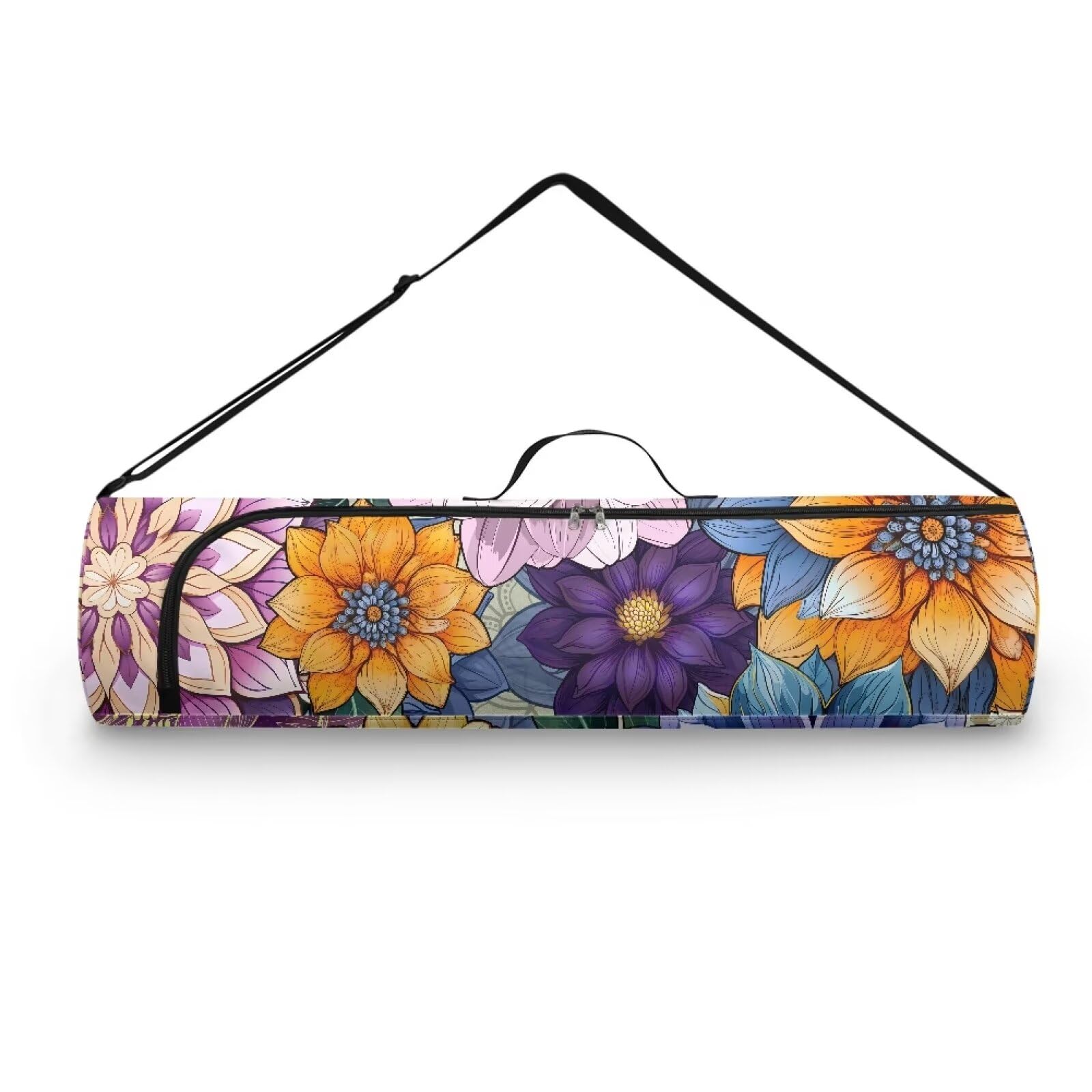 Pzuqiu Boho Floral Yoga Mat Bag for Women & Men, Multicolor, 30in x 6.3in, Adjustable Strap, Zipper Closure