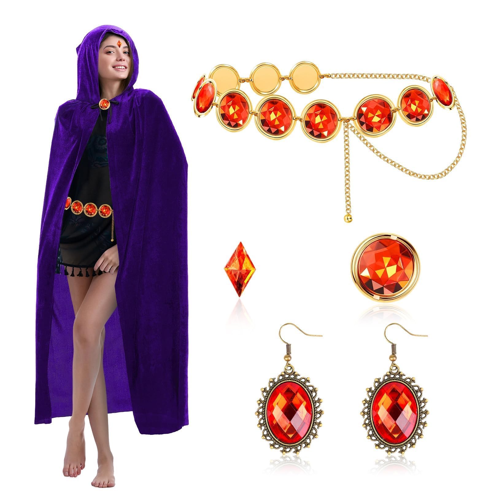 ALUNME Women's Halloween Cosplay Costume,Purple Cape and Anime Cosplay Waist Belt, Costumes Props Set