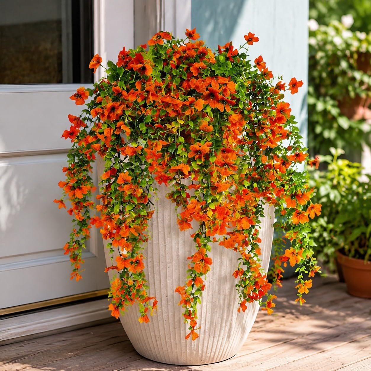 Aisamco Artificial Hanging Flowers for Outdoor,4 Pcs Fake Hanging Plants Decoration,UV Resistant Faux Silk Flower with Eucalyptus Leaves for Outside Planter Yard Porch Patio Balcony