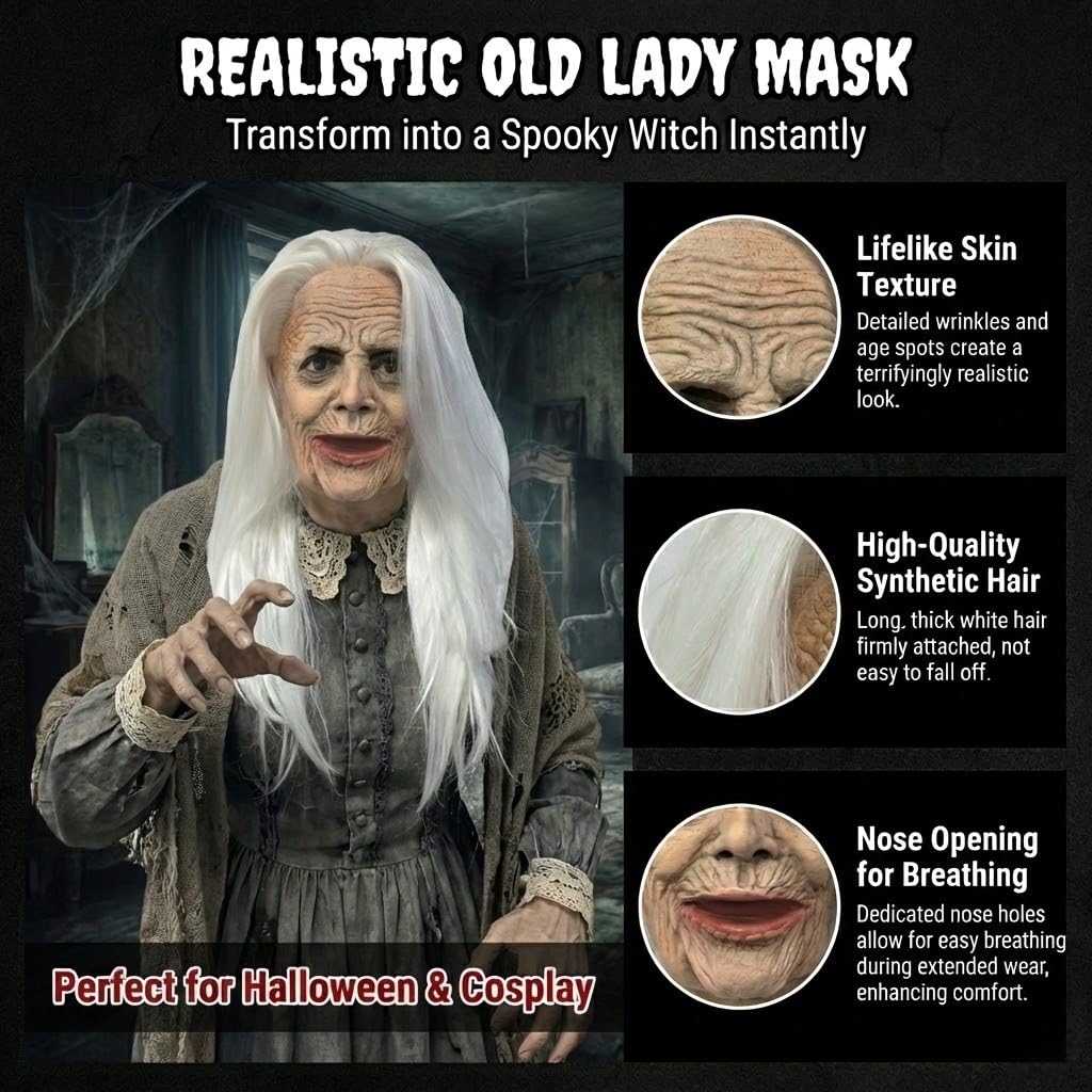 Halloween Old Woman Costume Mask - Image 4
