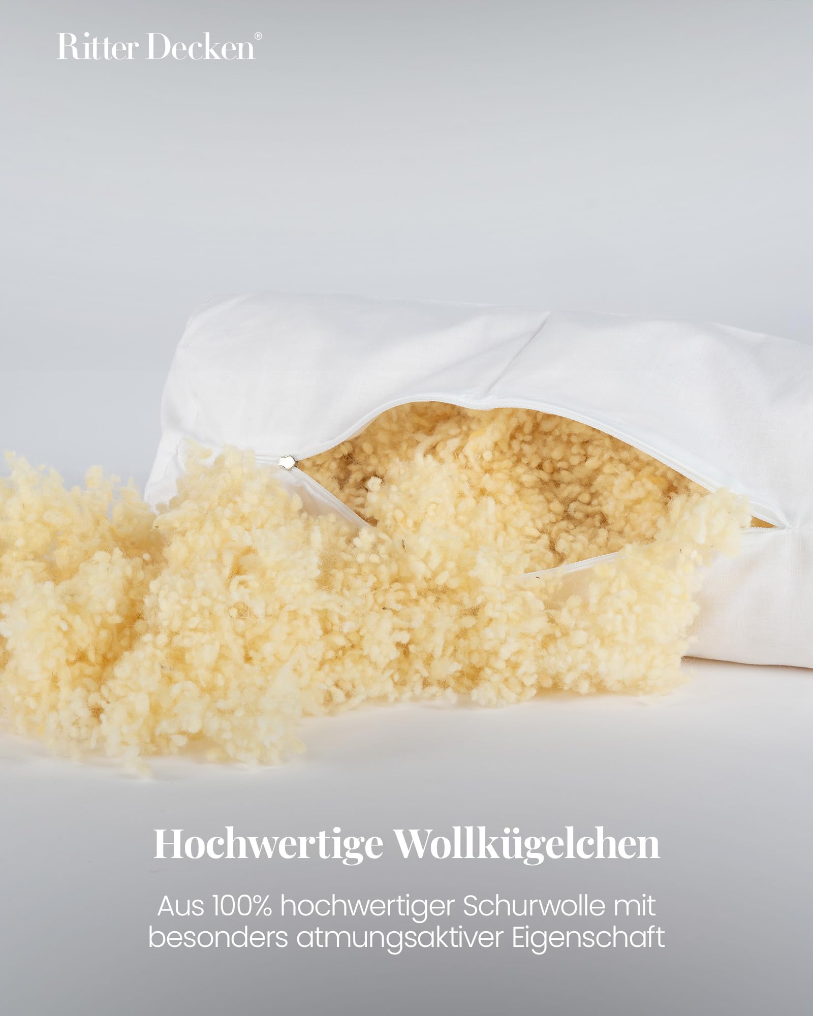 Ritter Decken Schurwollkügelchen kbT 1 kg - 100% Schurwolle Füllmaterial - hohe Bauschkraft - atmungsaktiv & nachhaltig - mulesingfrei - Made in France