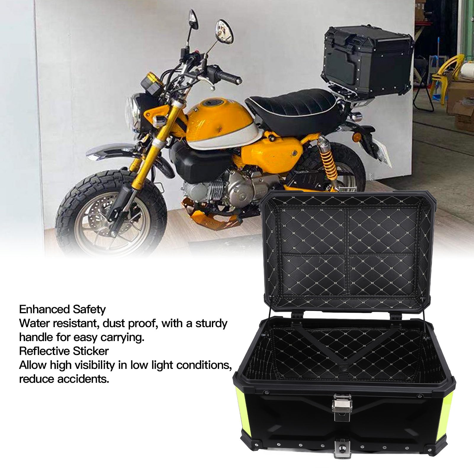 Kufer Motocyklowy 65L, Wodoodporny, Aluminiowy Pojemnik na Bagażnik, do Uniwersalnych Motocykli i Skuterów (BLACK)