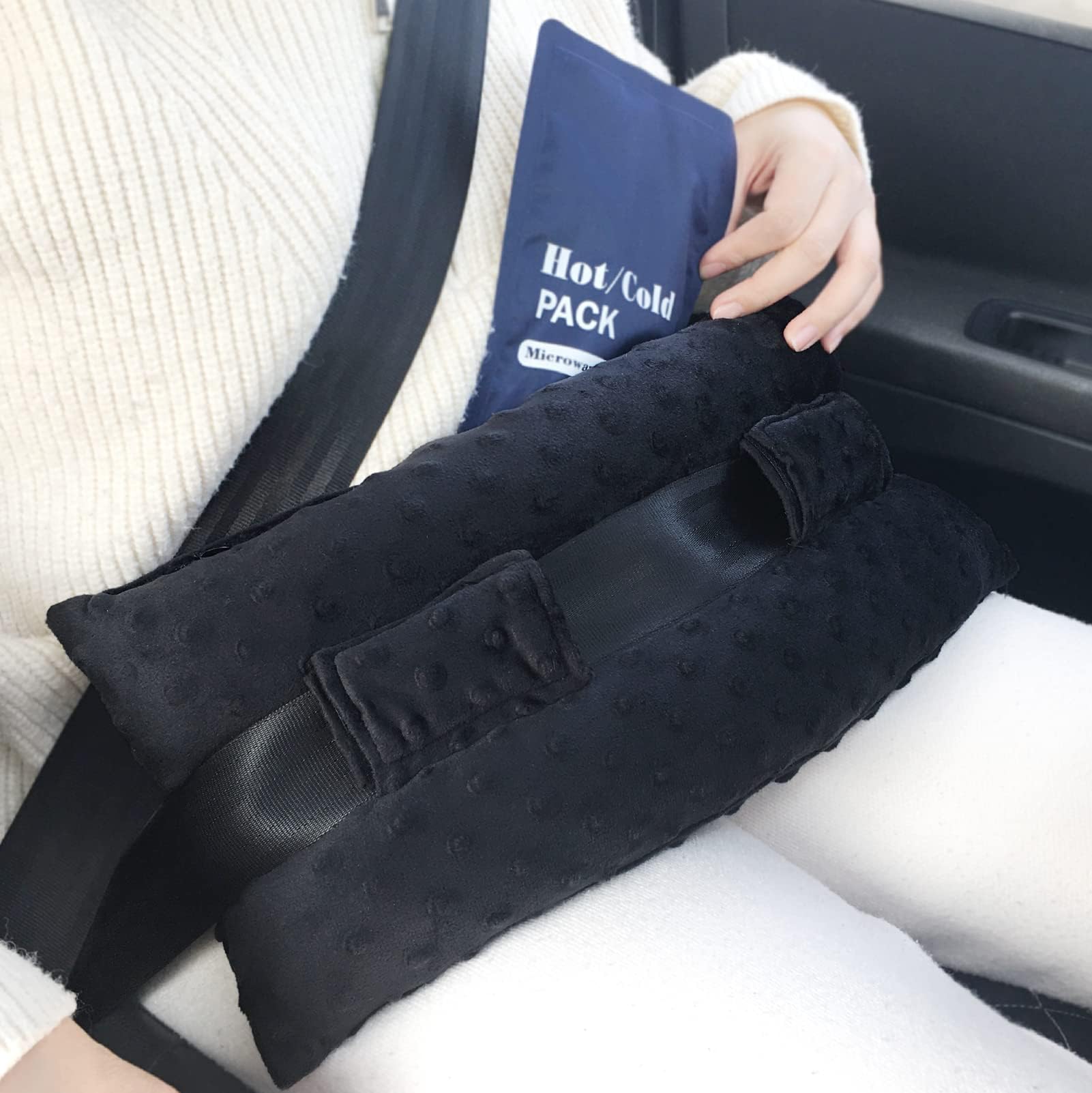 Hysterectomy Pillow Abdominal Surgery Seatbelt Pillows with Pocket Myomectomy Comfort Cushion for Belly Incision Tummy Tuck C-Section Recovery Gifts Women Patients (Minky Black)