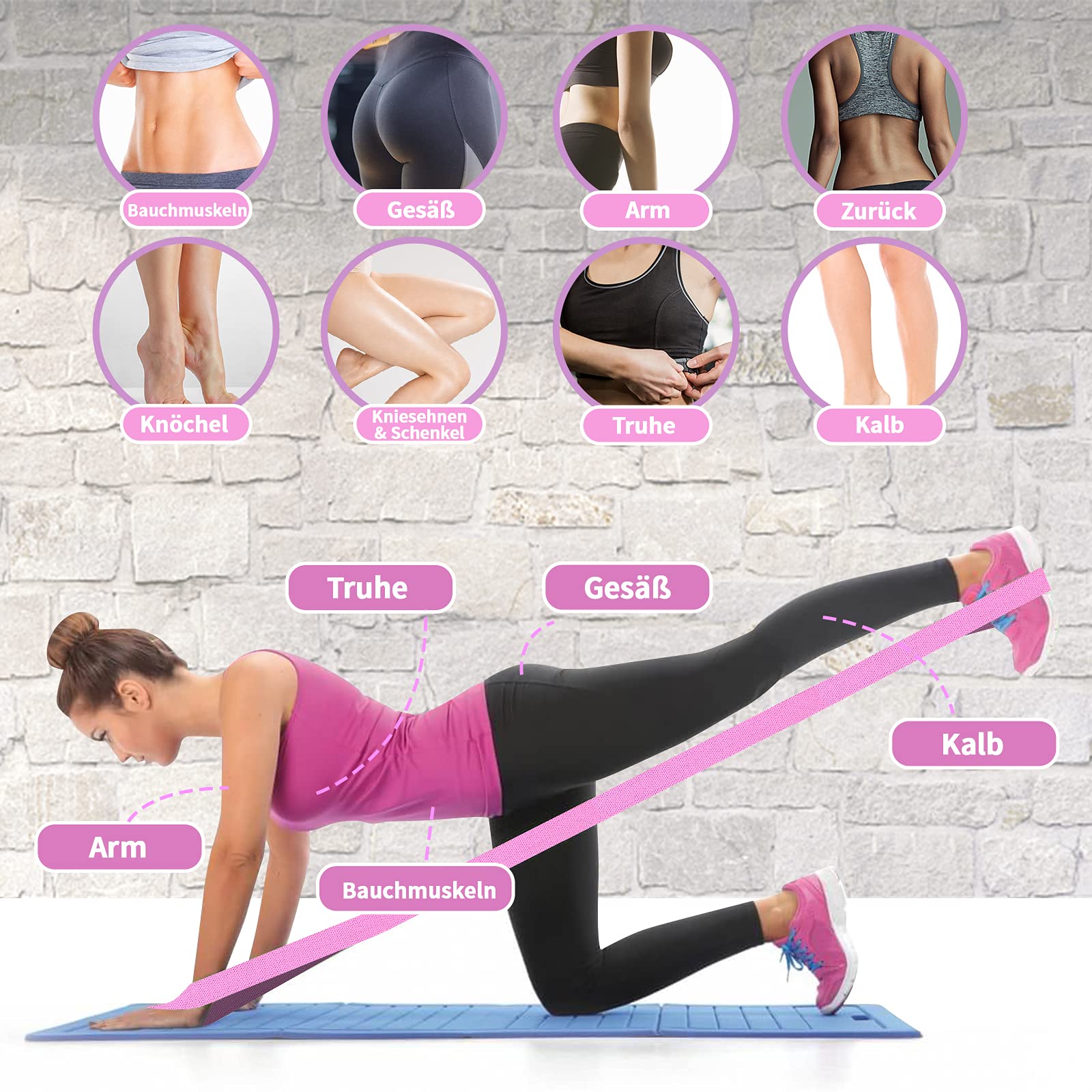 Fitnessband Gewebe Resistance Bands - Lange Widerstandsbänder rutschfeste Gymnastikband Klimmzugband für Krafttraining Crossfit Yoga Homeworkout