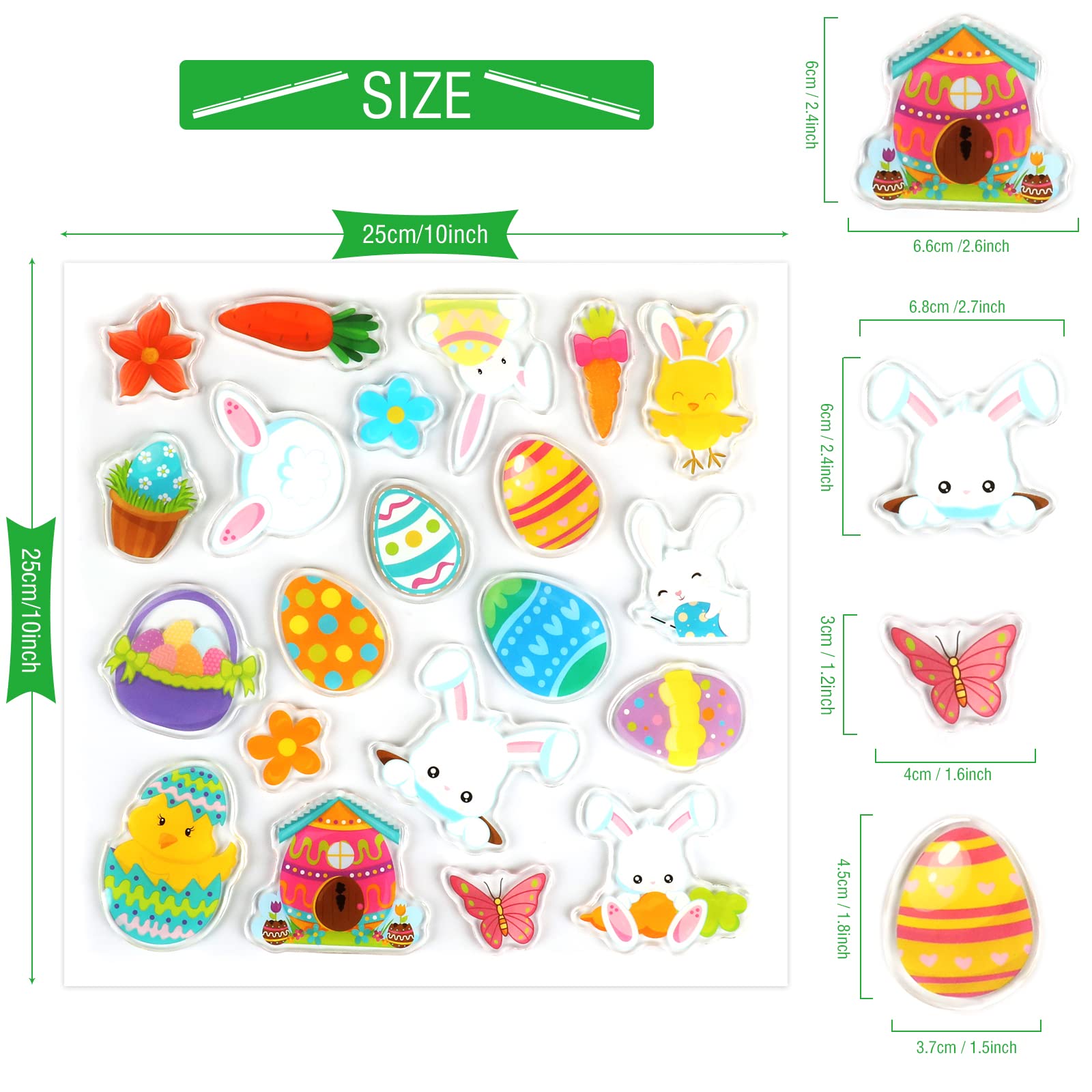 Tevxj Multicolor Easter Thick Gel Clings, Vinyl Window Decals for Kids, 20 Pcs, Reusable, Airplane, Spring Animals, Party Supplies Decorations