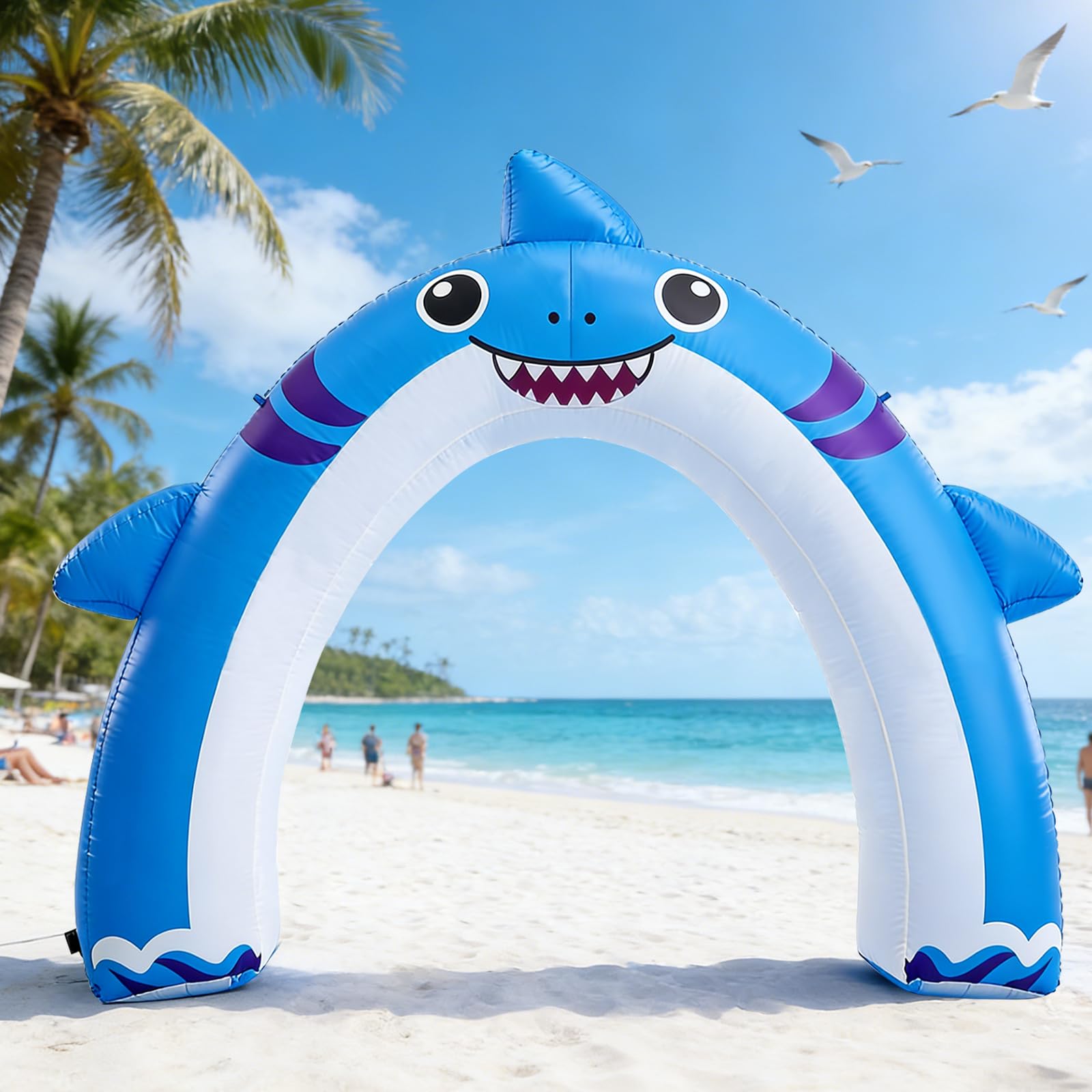Photo 1 of 10×8 FT Shark Summer Inflatable Arch, Summer Inflatables Outdoor Decorations,Blow Up Shark Arch Decor for Luau HawaiianPool Beach, Outdoor, Yard