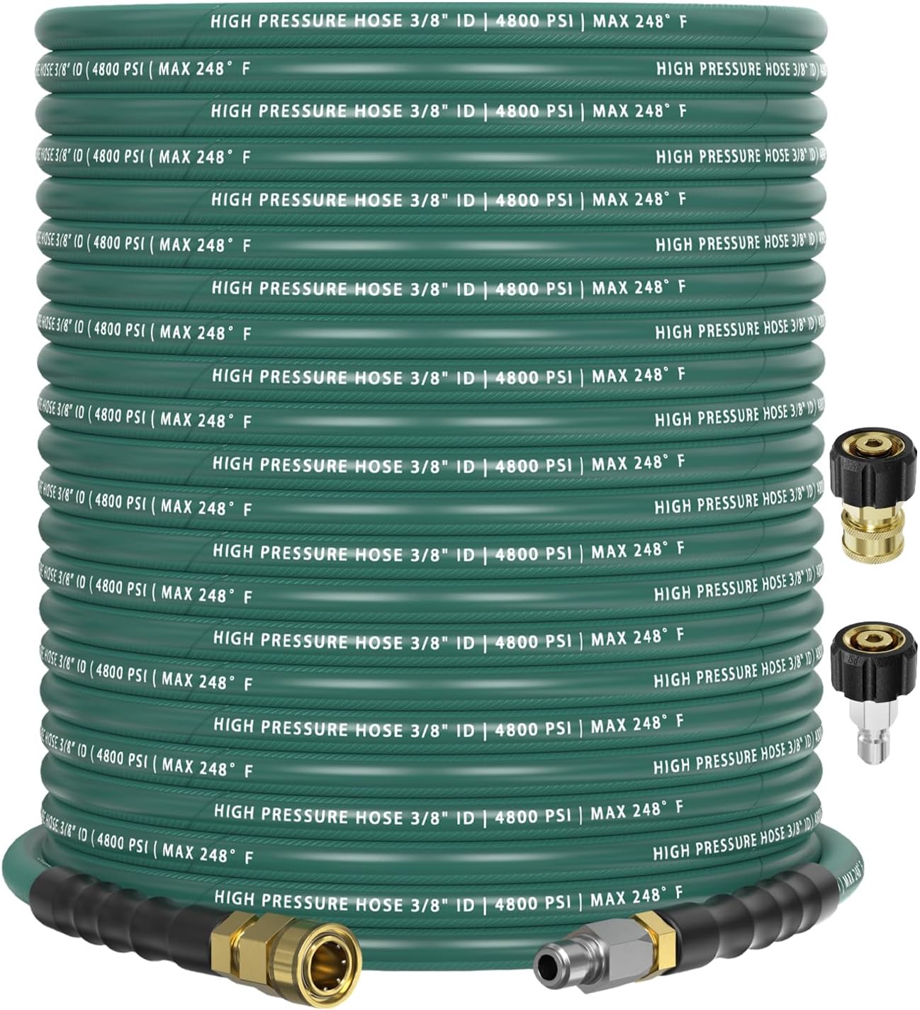 3/8" 4800PSI Pressure Washer Hose 100FT with 360° Swivel Quick Connect, Flexible Kink Resistant Steel Wire Braided & Durable Rubber for Hot/Cold Water, Power Washer Hose With M22 14mm Adapter