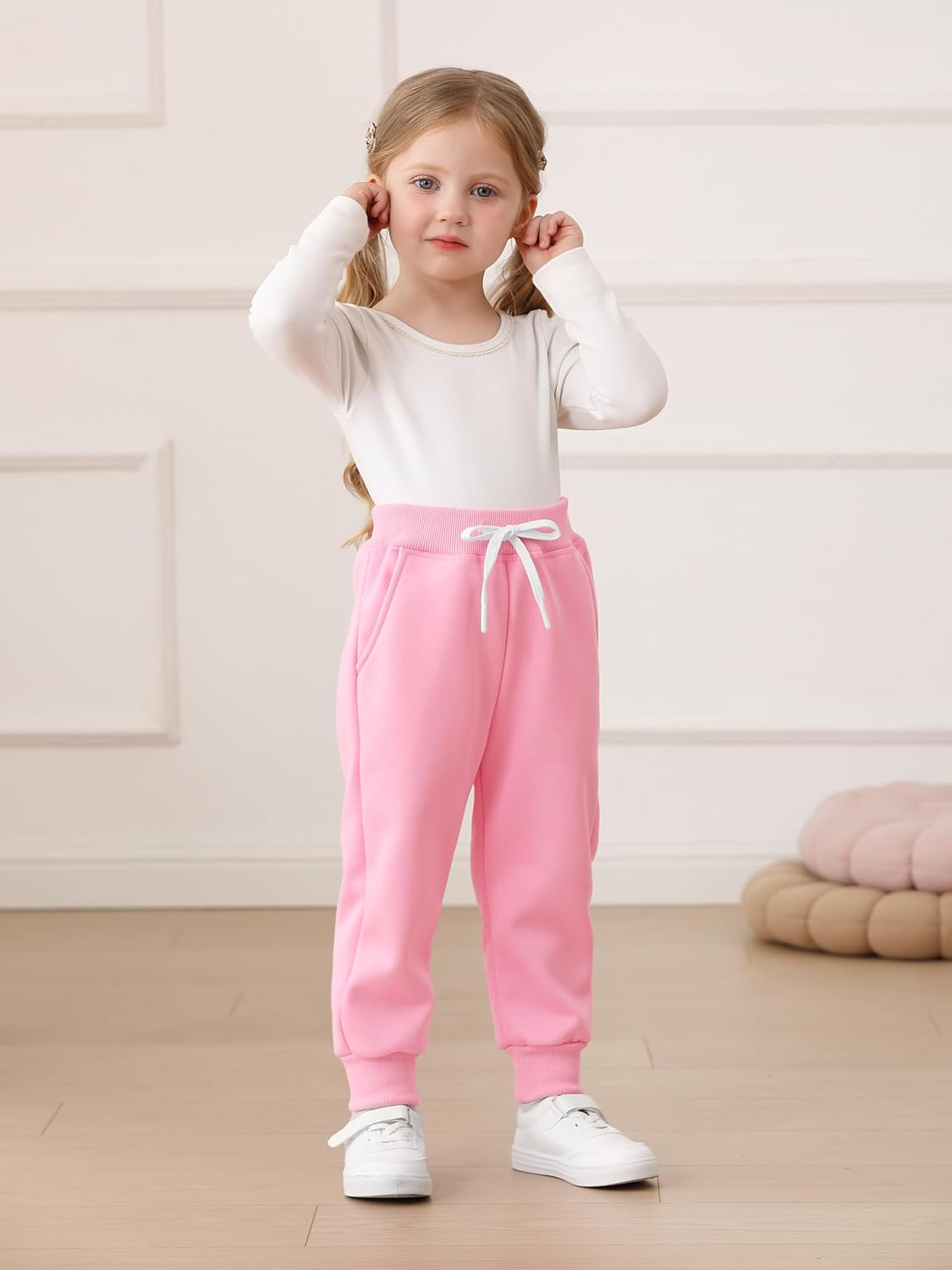 Resinta 3 Pack Toddler Girls' Fleece Pants Baby Casual Pull On Active Sweatpants Warm Joggers with Pockets Drawstring - Image 3