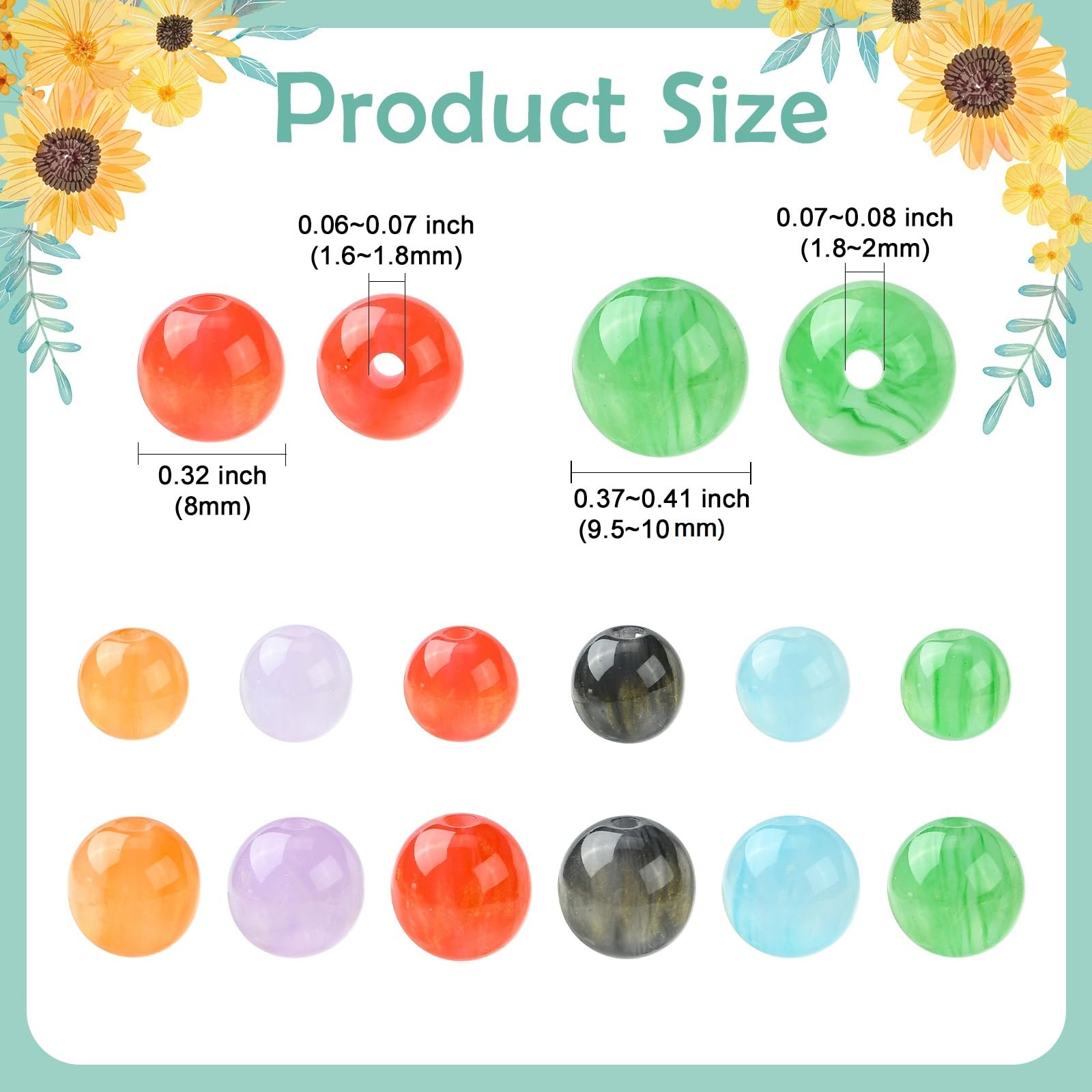 UR URLIFEHALL 280 Pcs Colourful Imitation Cat Eye Beads Round Resin Loose Beads for DIY Necklaces Bracelet Earrings Jewellery Making Crafts - Image 2