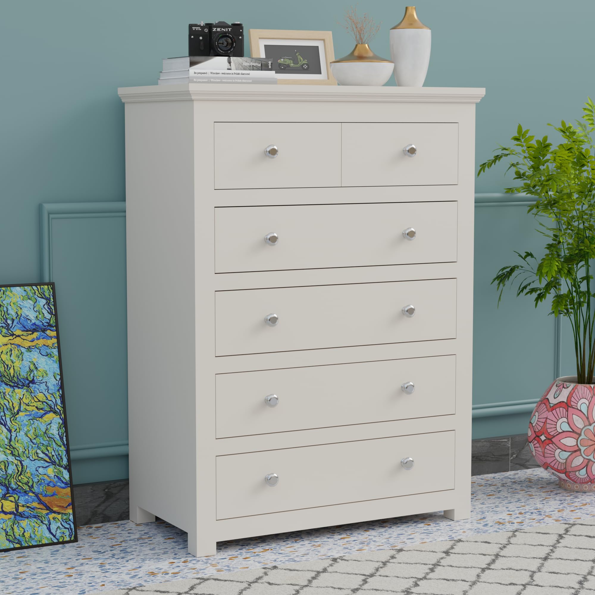 Tall Chest of Drawers Wooden for Living Room Furniture | 6 Drawer Storage Cabinet | Dresser for Bedroom | Multipurpose Organizer for Clothing,Toys, Skincare, Books & More | White-image-21