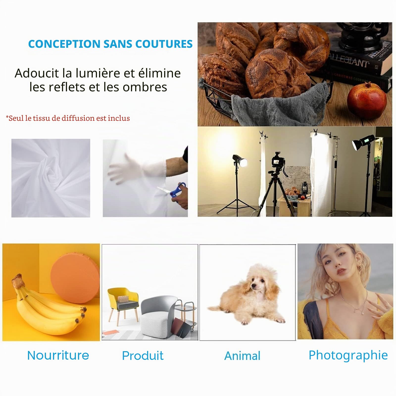 Tissu de Diffusion sans Couture en Nylon Blanc Transparent 1,5mx3m Diffuseur pour Tente de Shooting Phtotgraphique Softbox Tente de Lumière