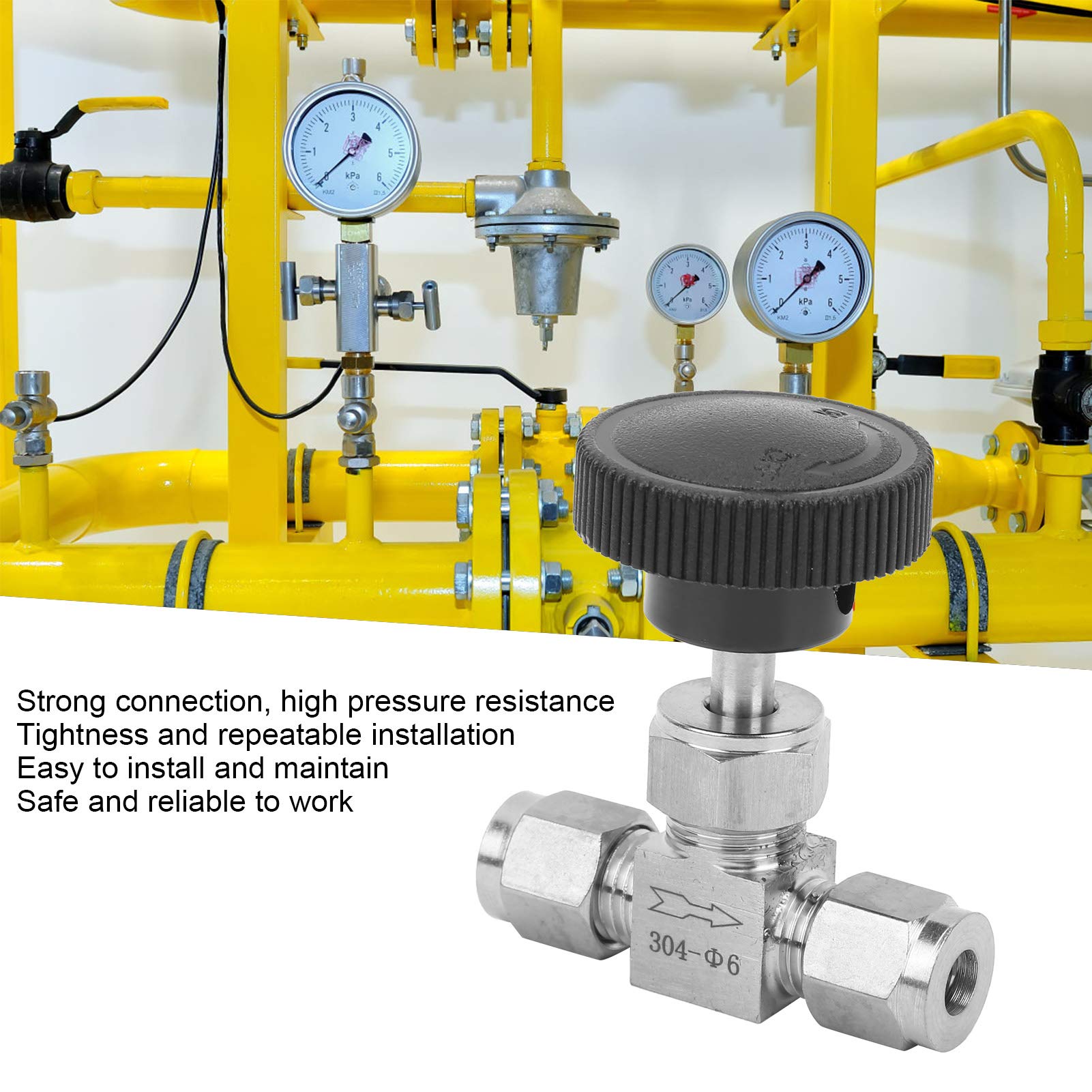 Vanne à Aiguille en Acier Inoxydable, Soupape à Aiguille à Haute Pression 304 Vanne en Acier Inoxydable 2 Voies à Haute Pression Contrôle de Débit d' pour le Liquide d' de Gaz 'eau (Ф6)