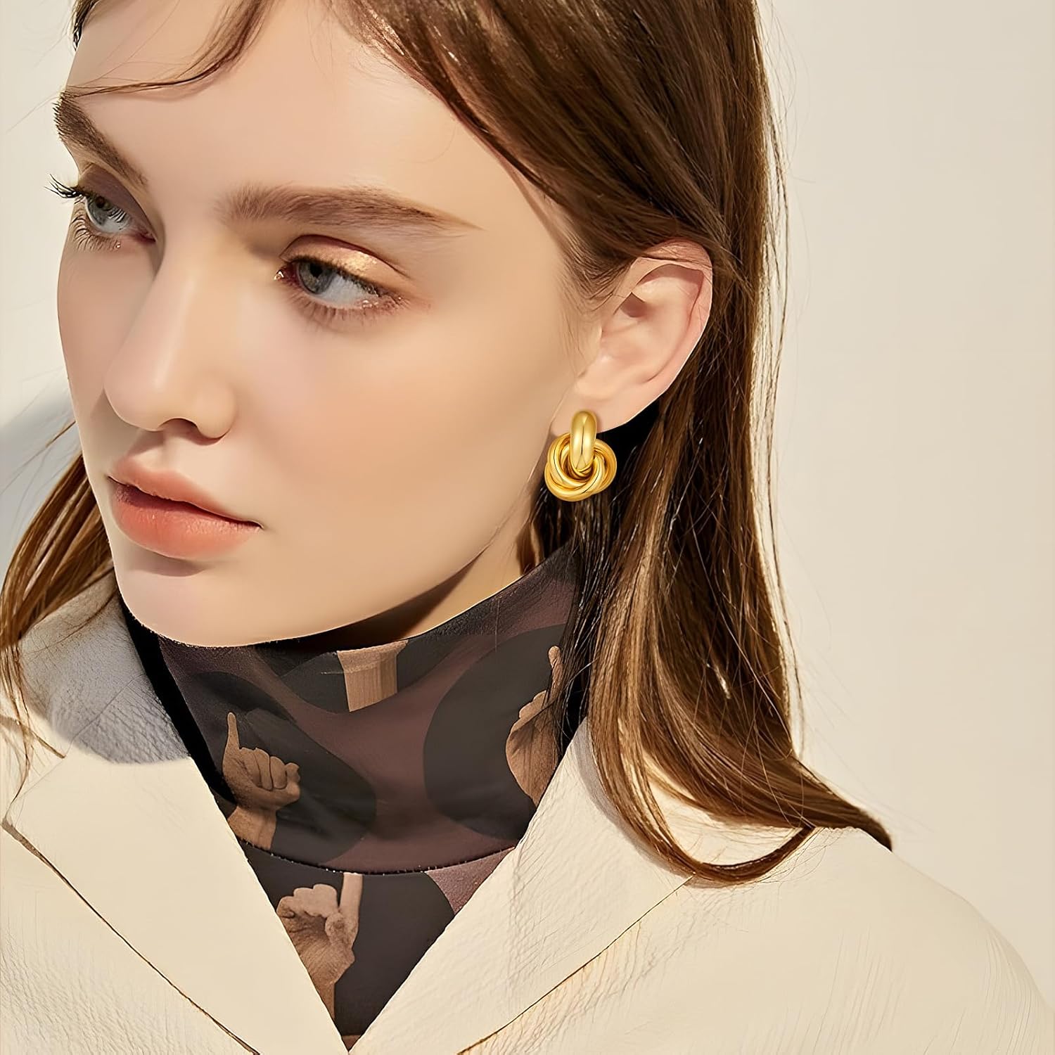 Gold Geometric Drop Dangle Earrings for Women Chunky Trendy Knot Stud Small Twisted Link Earring Jewelry Gift - Image 6