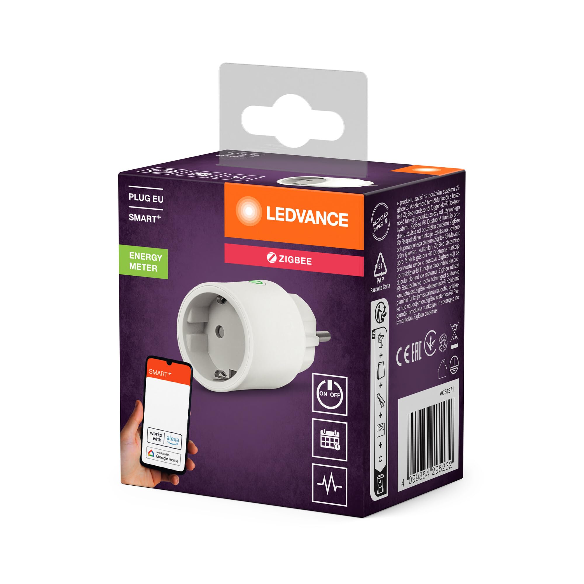 LEDVANCE SMART+ Enchufe inteligente para interiores con tecnología ZigBee, integra dispositivos tradicionales en el hogar inteligente, compatible con Alexa o Google, blanco, paquete de 4