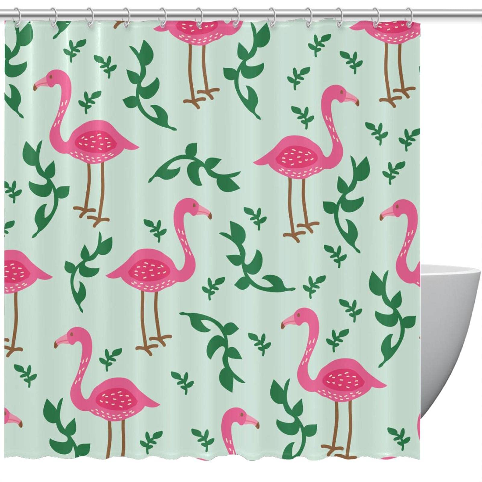 Rideau de douche tropical flamant rose pour une ambiance spa à la maison