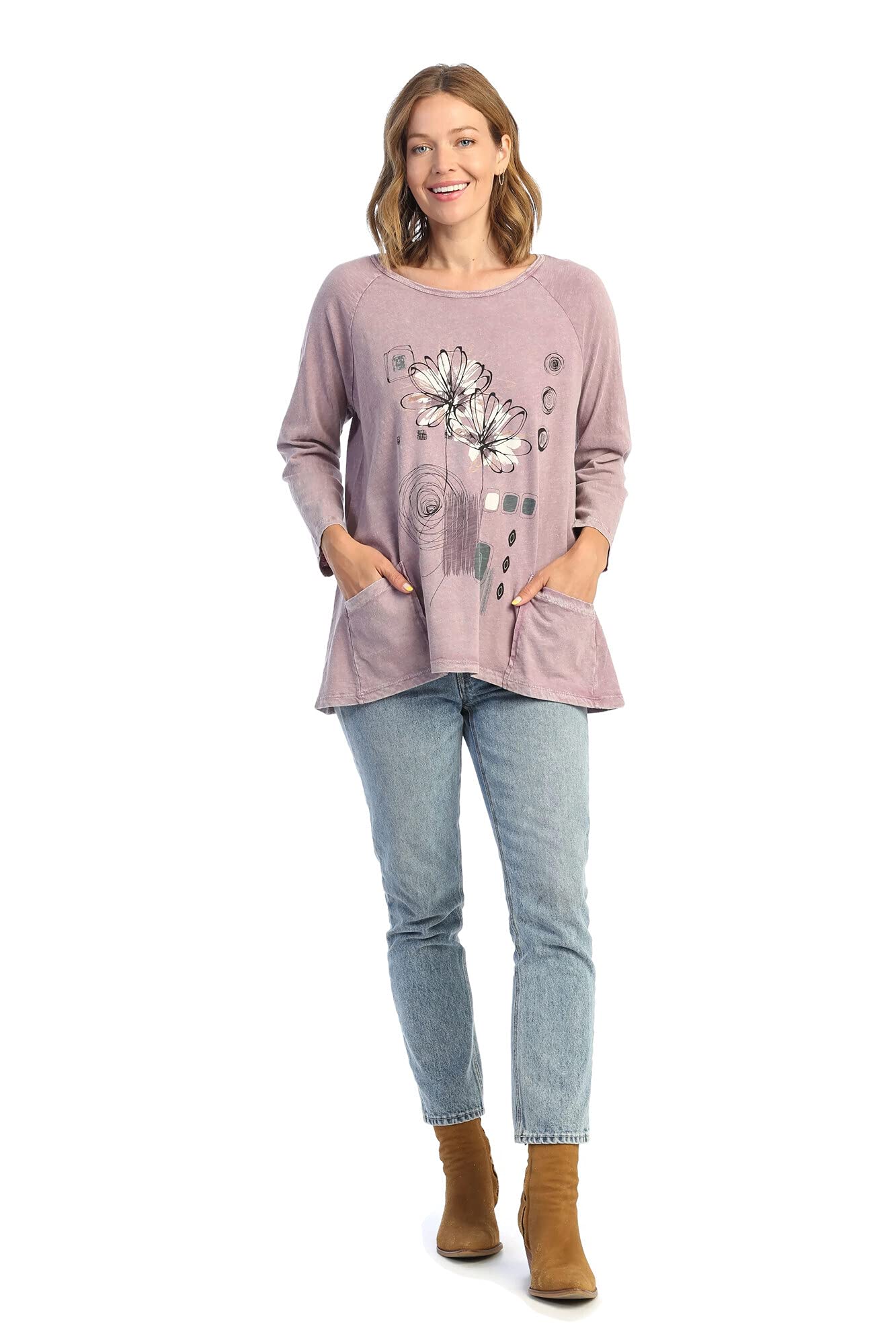 Jess & Jane Women's Mia Mineral Washed Patch Pocket Cotton Tunic