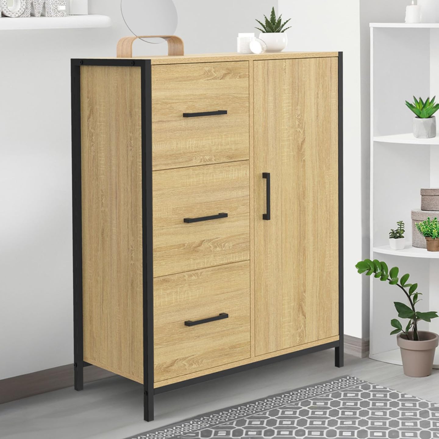 IDMarket - DETROIT Cassettiera da bagno a 3 cassetti e 1 armadio dal design industriale