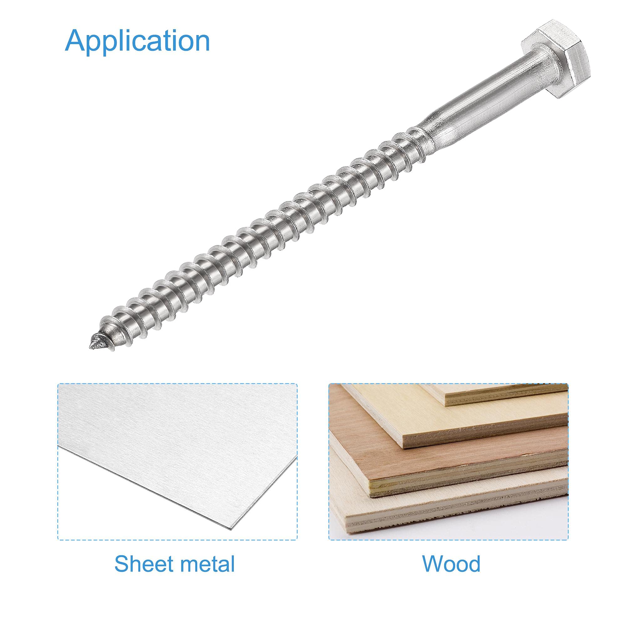 Uxcell M8 X 50mm Hex Lag Screws – 304 Stainless Steel, Half Thread, Self-Tapping, 10-Pack, Silver, For Wood And Carpentry