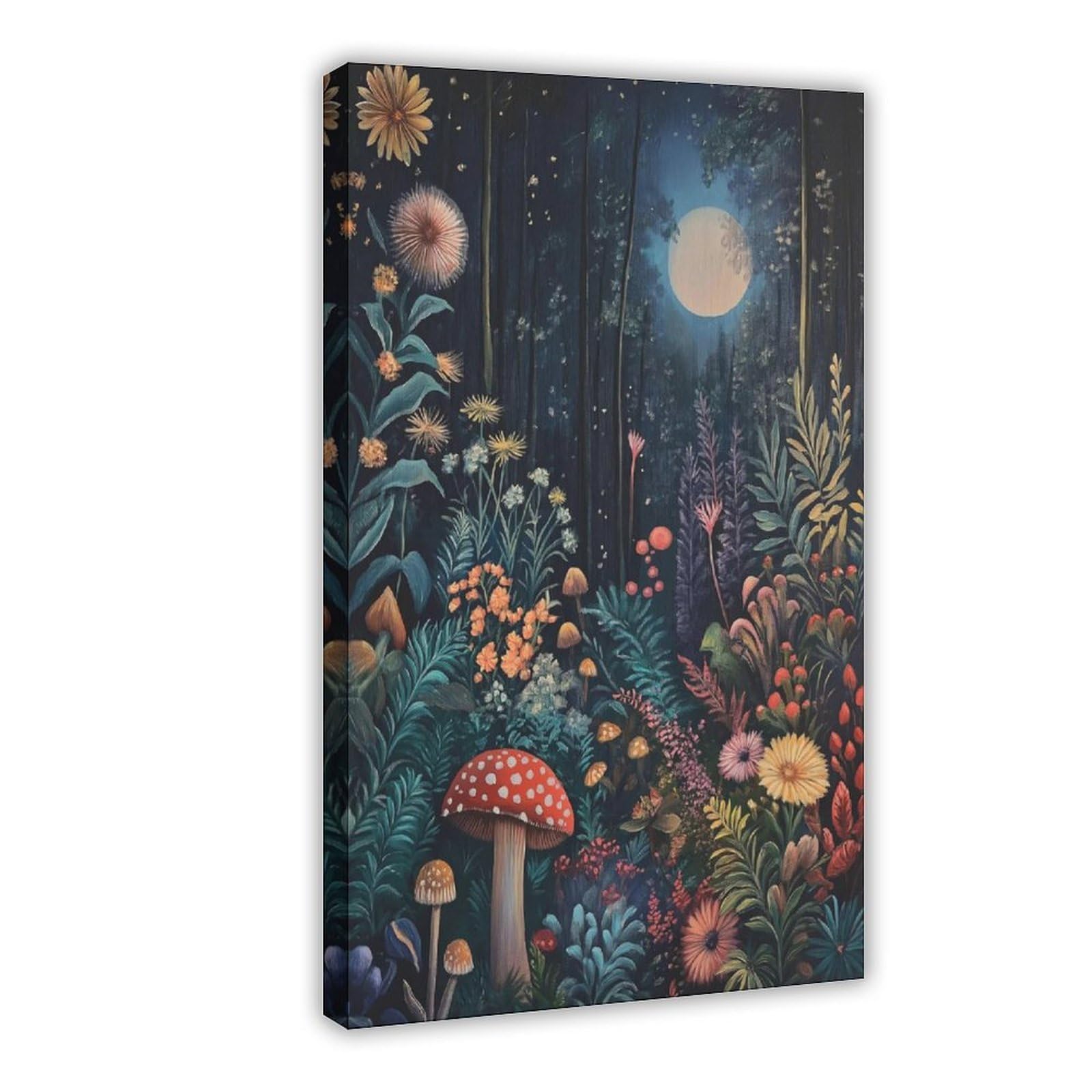 Bareronor Whimsical Mushroom Poster Canvas Poster Bedroom Decor Landscape Office Room Decor Gift 24" L X 36" W