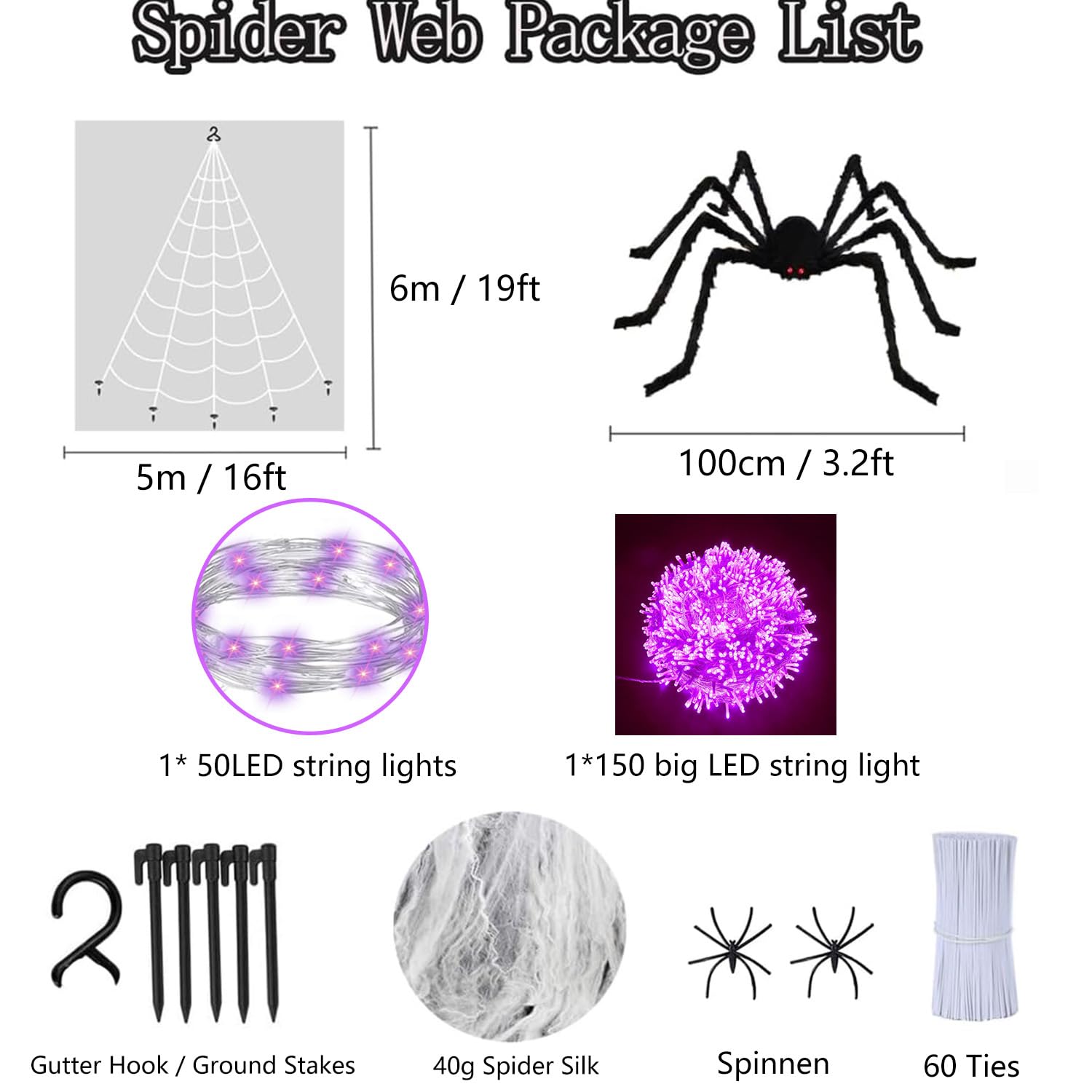 Ragnatela di Halloween, Ragnatela Triangolare Lunga 6 * 5M Ragnatele Rotonda Lunga 1M,Due Ragni Grandi e 20 Finte Ragni 40g di Seta di Ragno Ragnatela di Decorazione Halloween Decorazioni Ragnatele