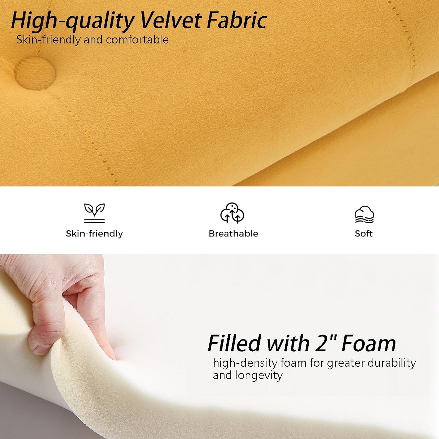 Velvet Storage Bench with Gold Legs& Nailhead Trim, 46" Wide Upholstered Modern Bedroom Bench for End of Bed, Tufted Ottoman for Entryway Living Room Dining Room (Mustard Yellow, 46" Wide)