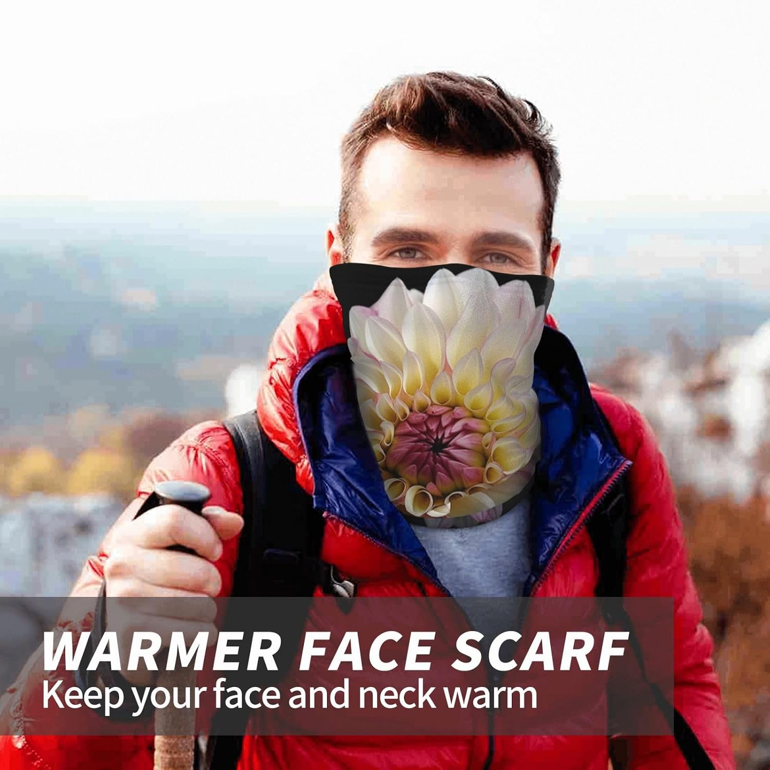 Winter Neck Warmer for Men Women, White Dahlia Neck Gaiter UV Sun Protection Face Mask Windproof Cold Weather Face Cover Thermal Ski Mask Scarf for Outdoor Sports Bandana