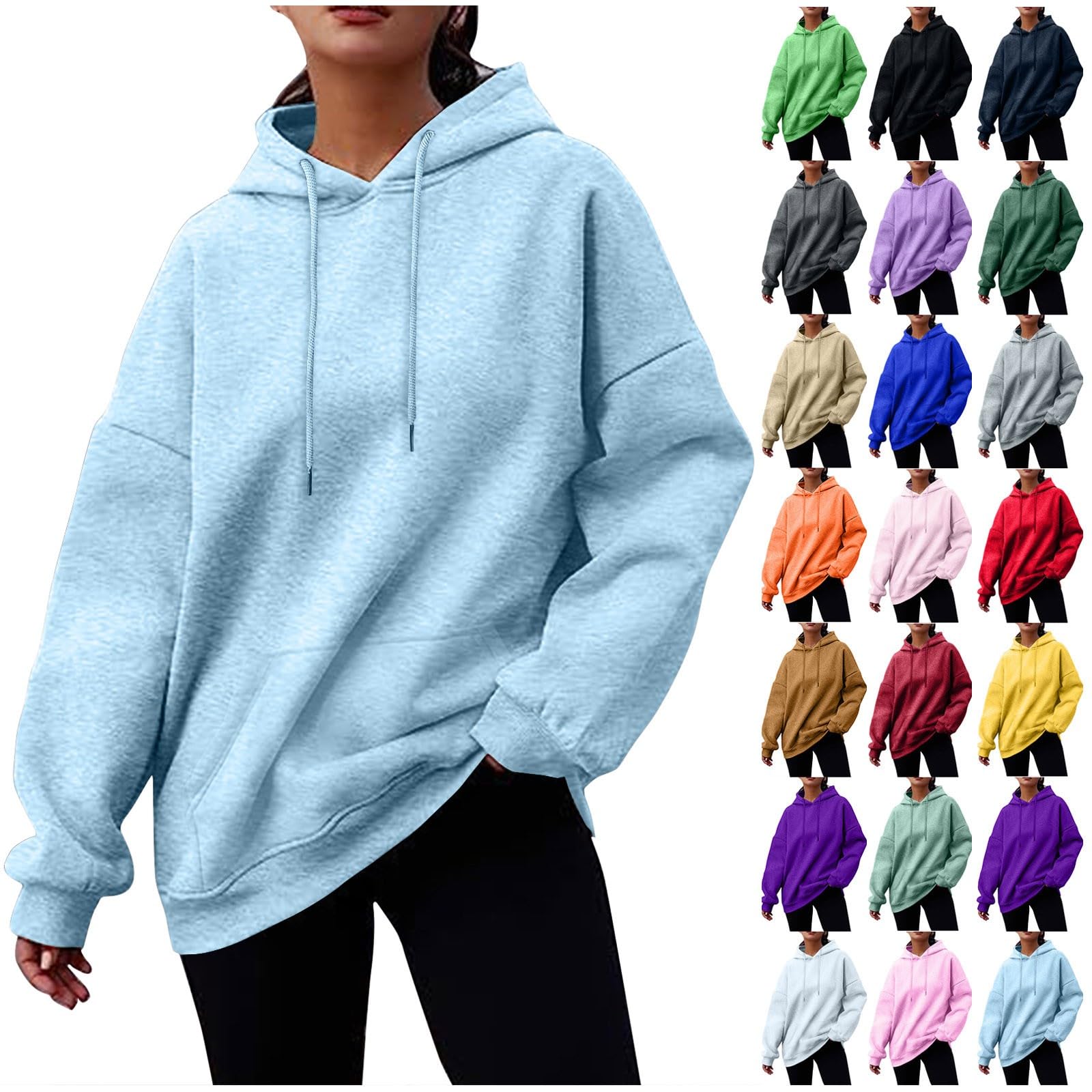 ADHOWBEW Womens Oversized Hoodies Sweatshirt Fashion Casual Long Sleeve Plain Pullover Y2k Sweatshirt