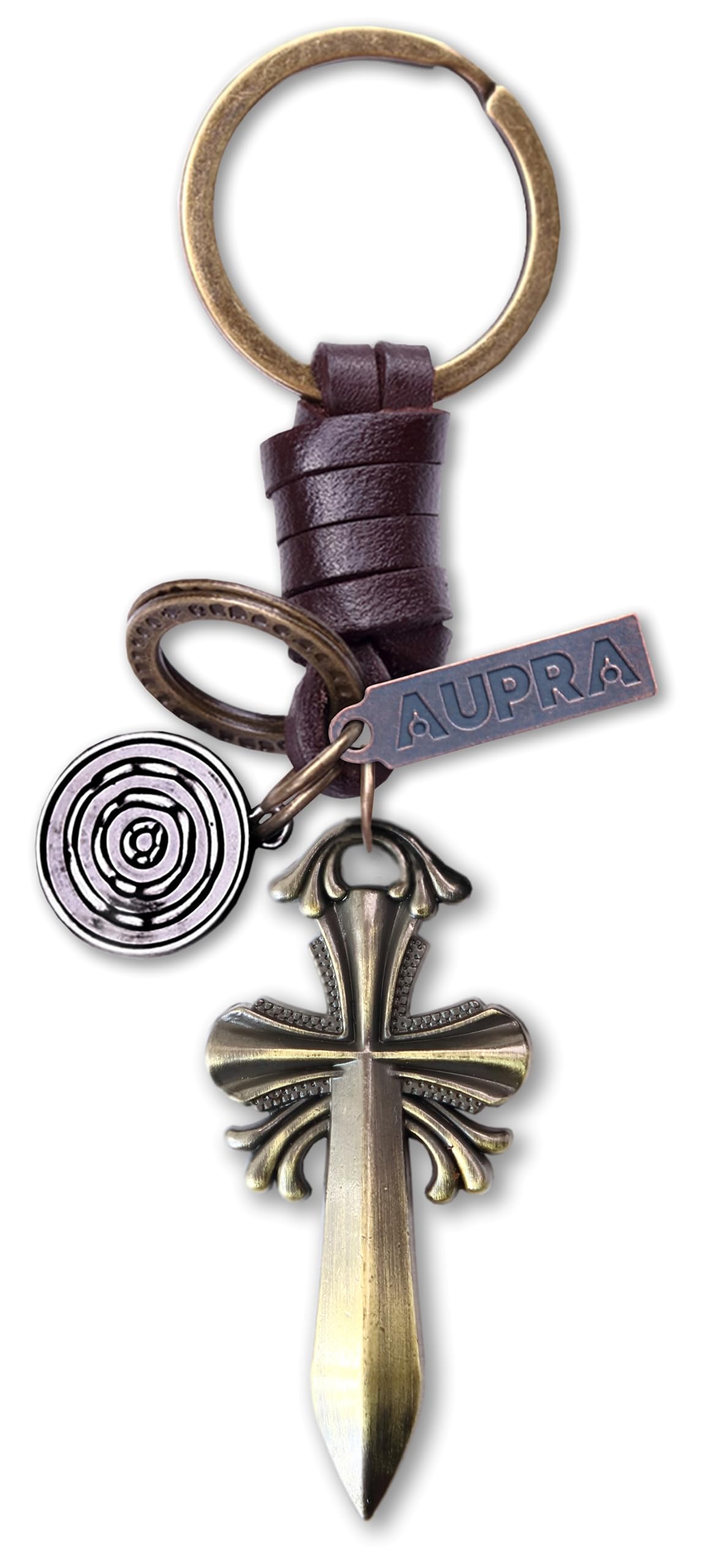 AuPra Sword Keyring Gift for Women & Men | Handmade Leather Gun Key Ring | Vintage Charm for Home, Car & Door Keys | Cool Keychain Present for Her & Him