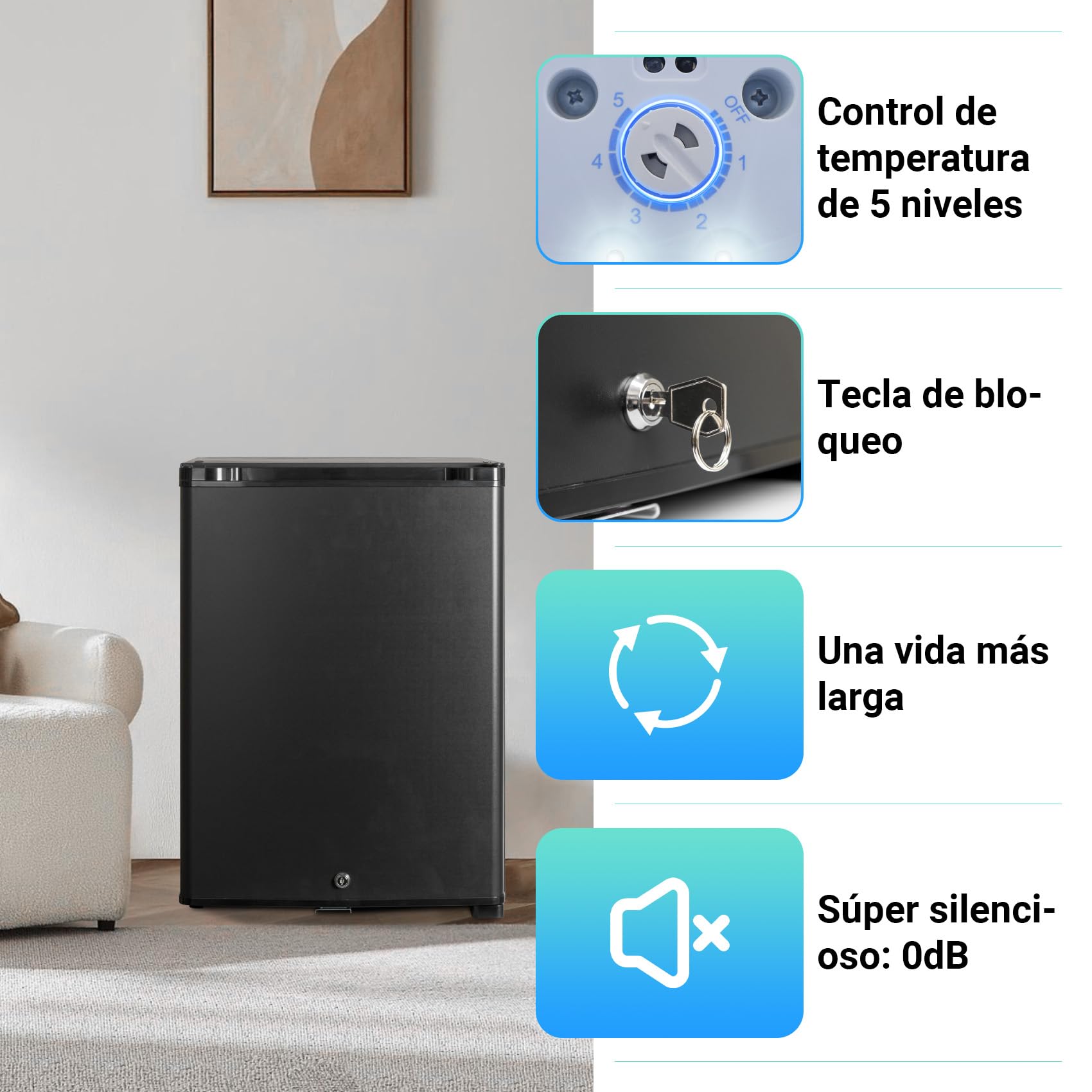 SMETA Nevera Portátil 12V 220V 40L, Mini Frigorífico con Cerradura y Puerta Convertible, Bajo Consumo, Eléctrica para Camping, Playa, Minibar, Habitación, Coche, Caravana, 0–10°C, Negro