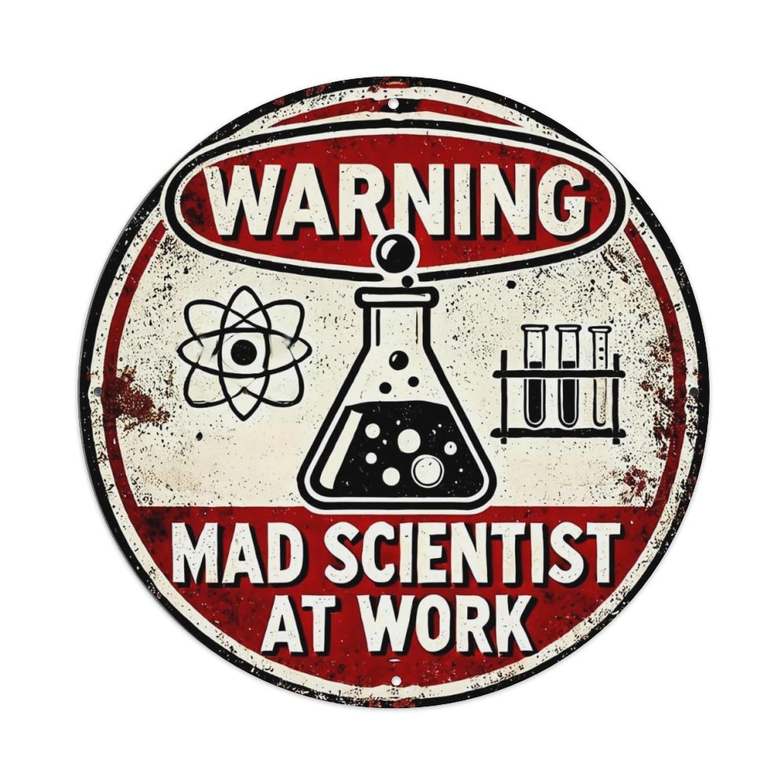Warning Mad Scientist At Work Retro Metal Tin Sign, Vintage Metal Poster for home, Gaming Room, Studio Workshop,Bar,Garage Wall Art Decor 8x8 inch