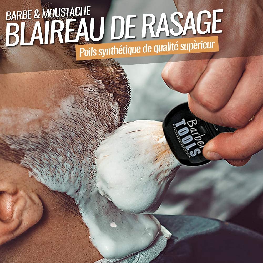 Kit de Rasage Rasoir de Sécurité + 5 Lames + Blaireau + Savon 150ml + Pierre d'Alun BARBER TOOLS