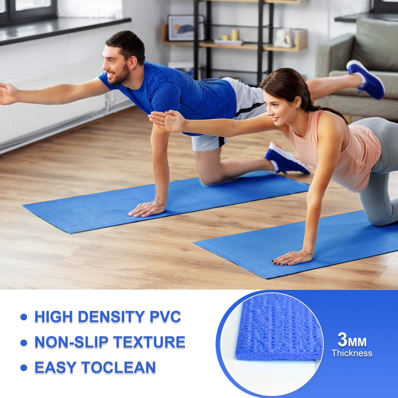 16 alfombrillas de yoga antideslizantes de 3 mm de grosor, para hombres y mujeres, gimnasio, fitness en casa (azul oscuro)