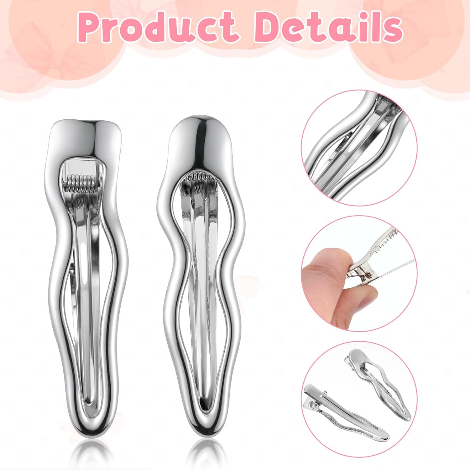 6Pcs Silver Hair Clips Metal Wavy Barrettes Duck Bill Clip Alligator Hair Accessories for Women image 3